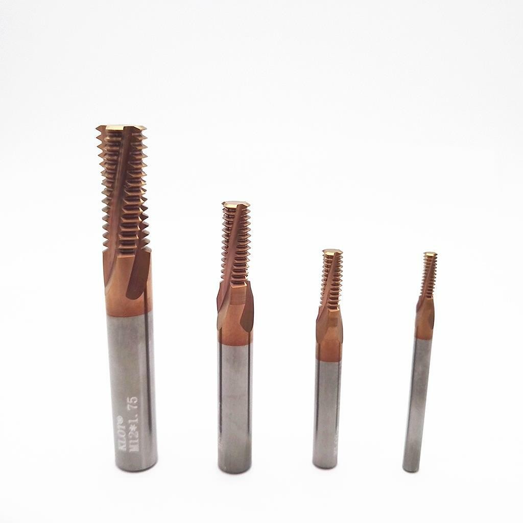 KLOT HRC60 TiCN Coated Solid Carbide Thread Mill M3-M14 Spiral Helical 4-Flute