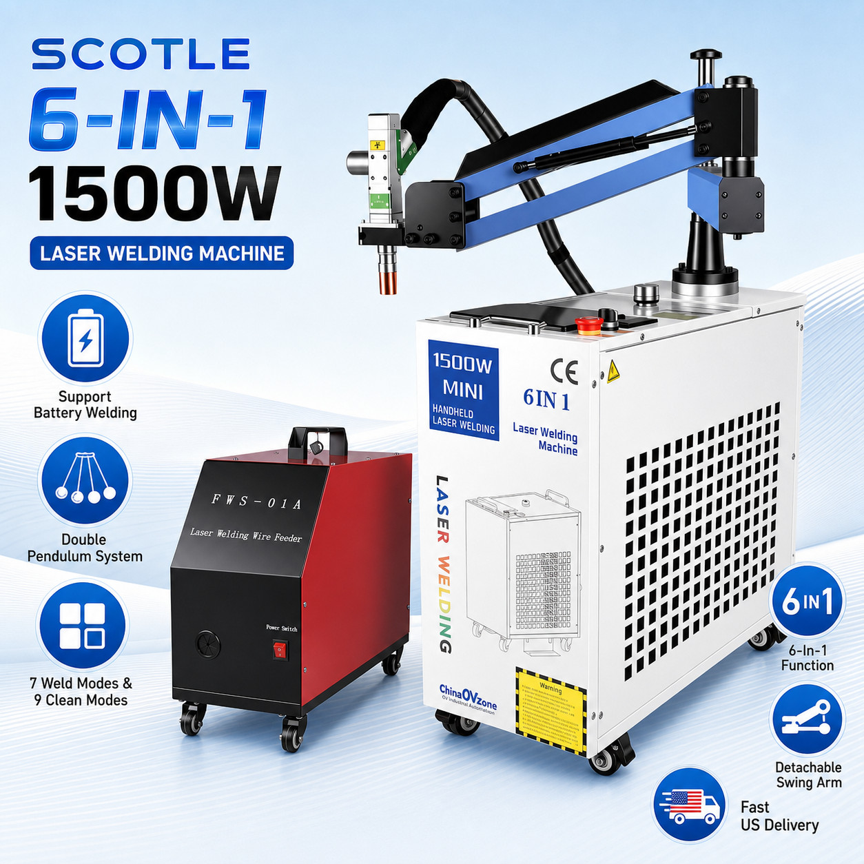 Scotle 6-in-1 1500W Metal Laser Welding Machine Battery Weld Pipe Welding US