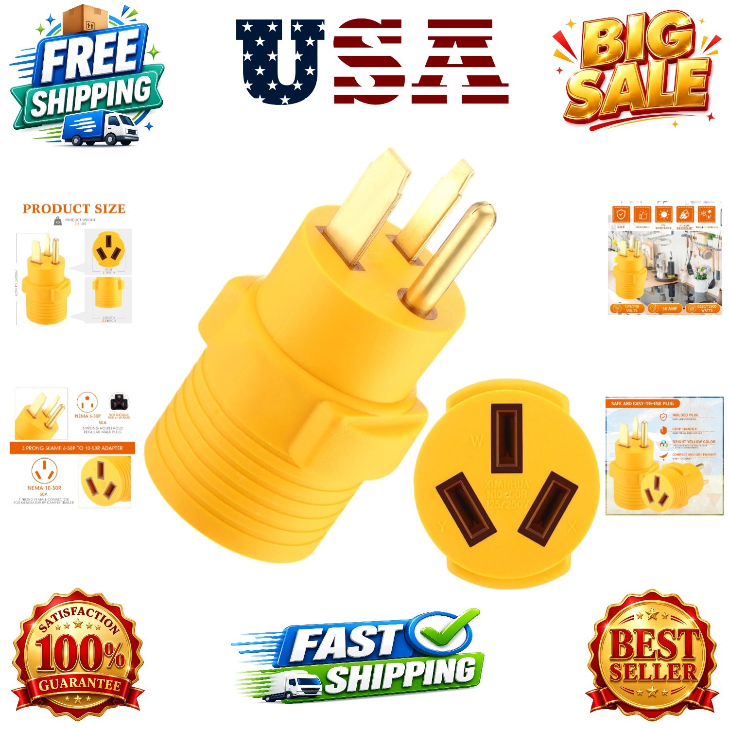50Amp NEMA 6-50P to 10-50R Welder to Stove Adapter, 3 Prong Welder Male to 3 …