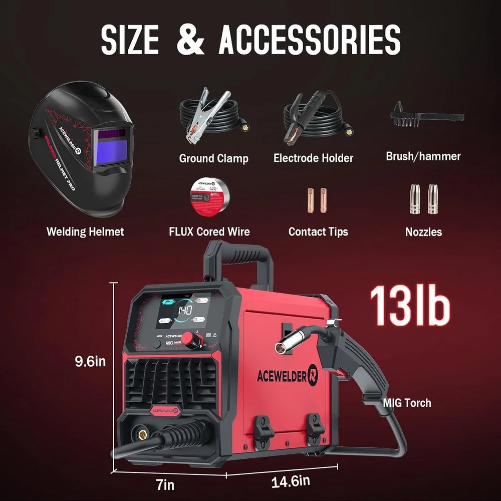 140A MIG Welder, 3 in 1 Flux Core, MIG/LIFT TIG/Stick Welding Machine 110V Porta