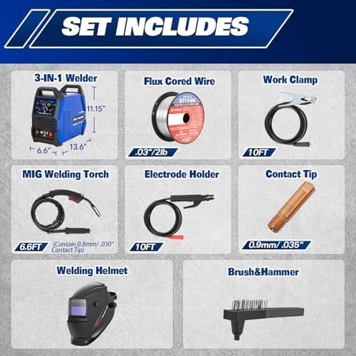 135A MIG Welder 110V – 3-In-1 Gasless Flux Core/Lift Tig/Stick Welding Machine,