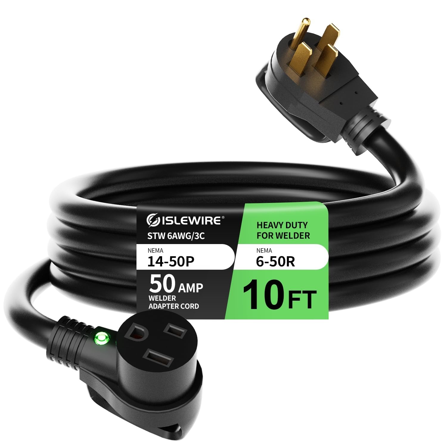 6 AWG Welder Extension Cord 10FT, NEMA 14-50P to 6-50R Adapter, 50 Amp 250V 1250