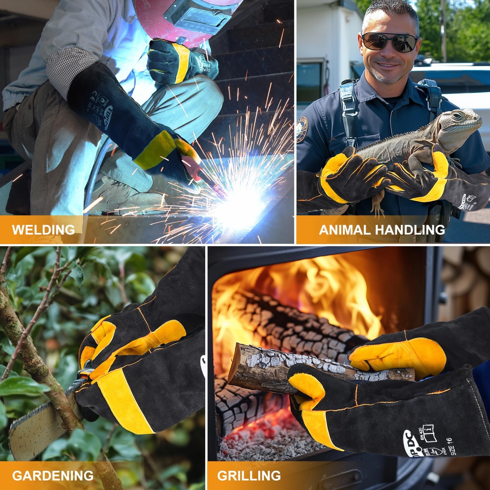 16″ Heat Resistant Leather Welding Gloves for MIG, TIG, BBQ, Forge, Animal Care