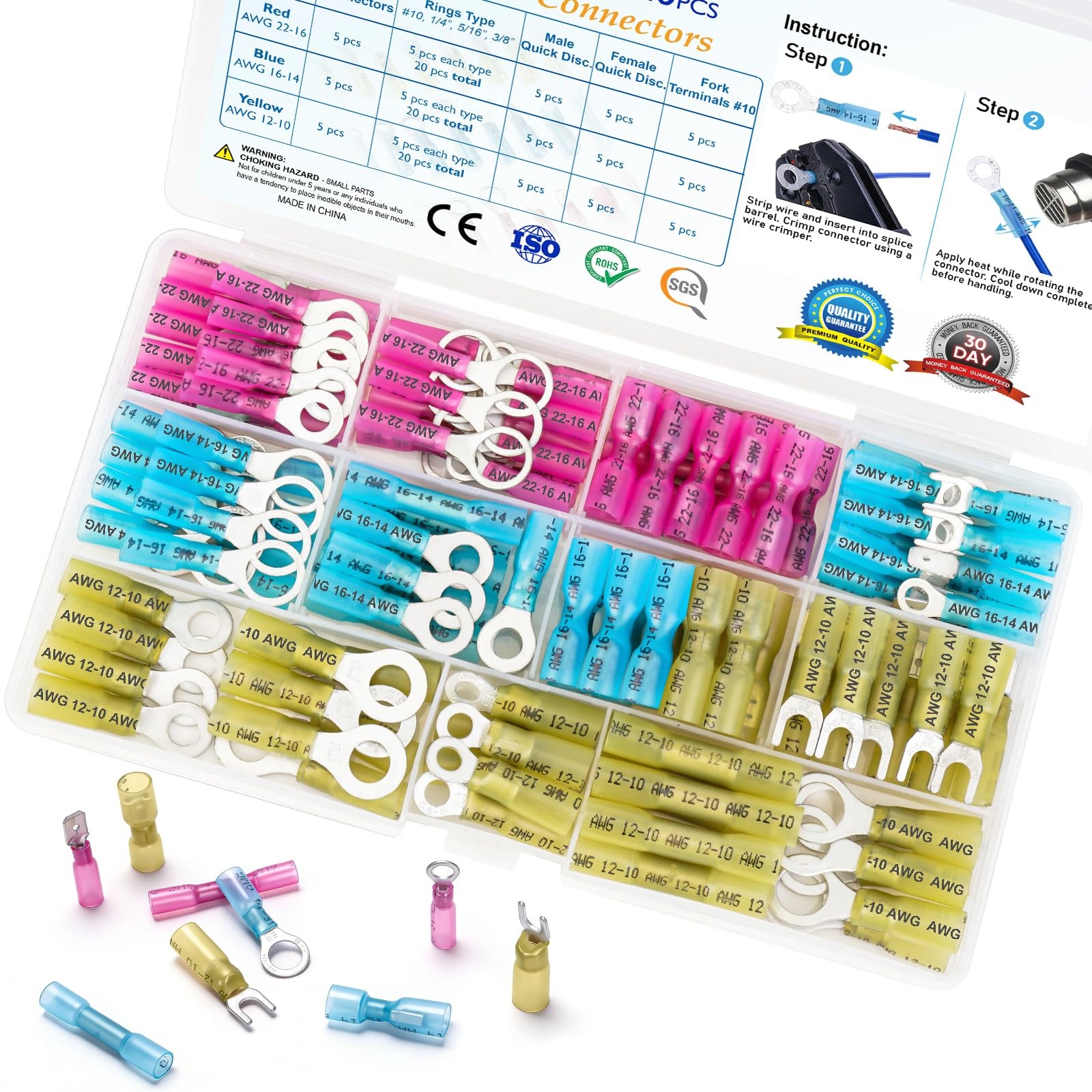 TICONN 120Pcs Heat Shrink Wire Connectors, 120PCS Combo, Red, Blue, Yellow