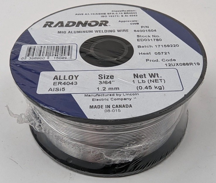 Radnor MIG Aluminum Welding Wire ER4043 Alloy 3/64″ 1.2mm 64001504 1lb NEW