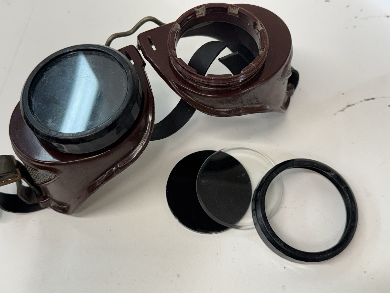 Bakelite Welding Goggles Brown Steampunk Motorcycle Prop Safety Glasses Vtg USA