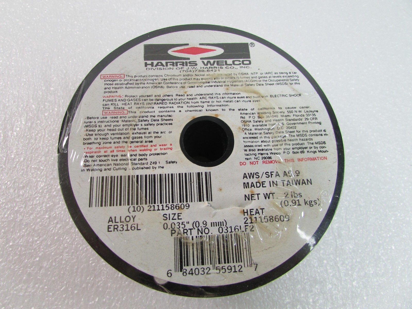 Harris Welco ER316L Stainless MIG Wire .035 X 2 lb Spool (0316LF2) New Sealed