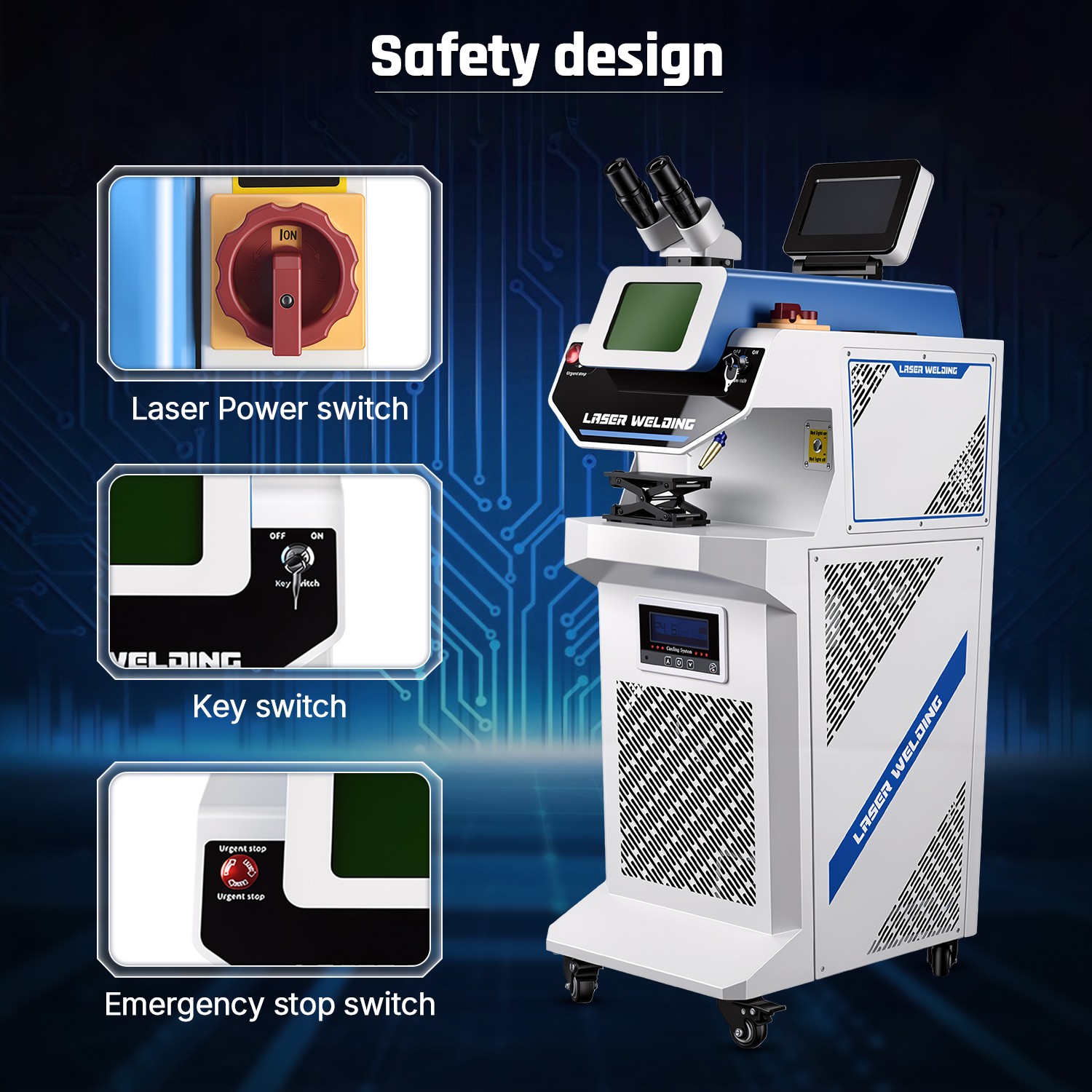 200W 160J Jewelry Spot Laser Welding Machine HD Microscope CCD with 5.5L Chiller