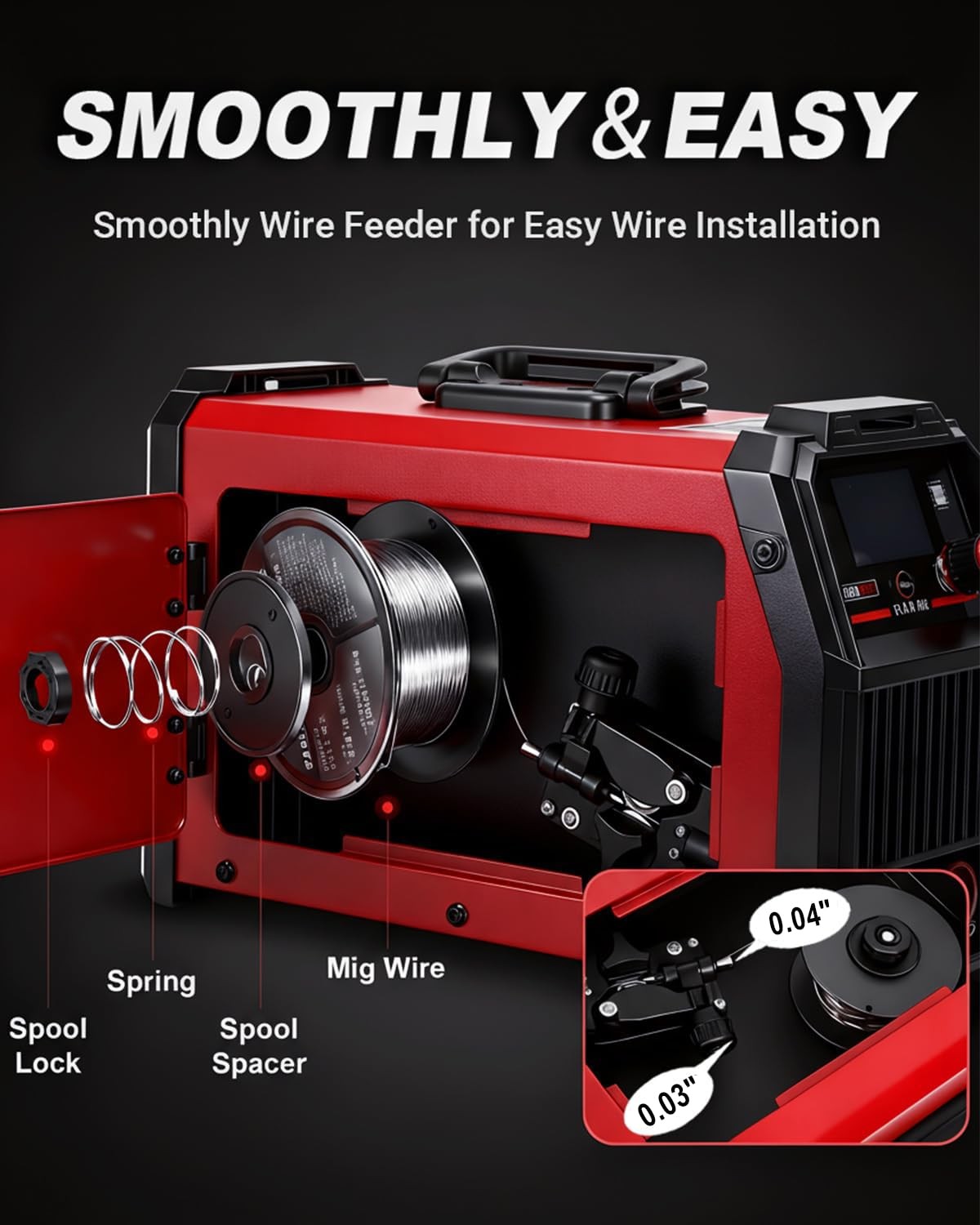 BESTMIG 135A MIG Welder – 3-in-1 Flux Core Welder, Red Black