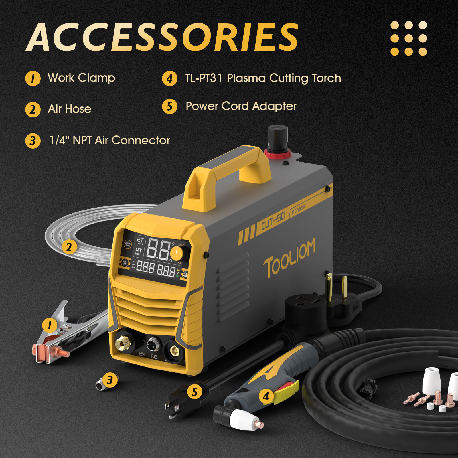LCD Display Plasma Cutter,50A 110V/220V Metal Cutting Machine with Air Pressure