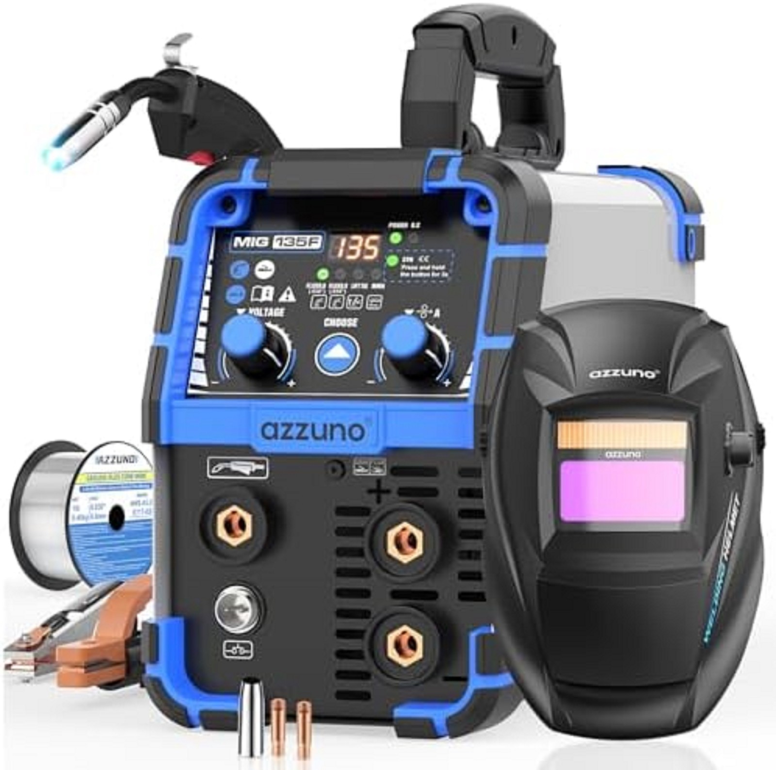 AZZUNO MIG Welder 135A 110V, 3 in 1 Flux Core Gasless MIG Welder/Lift TIG/Stick