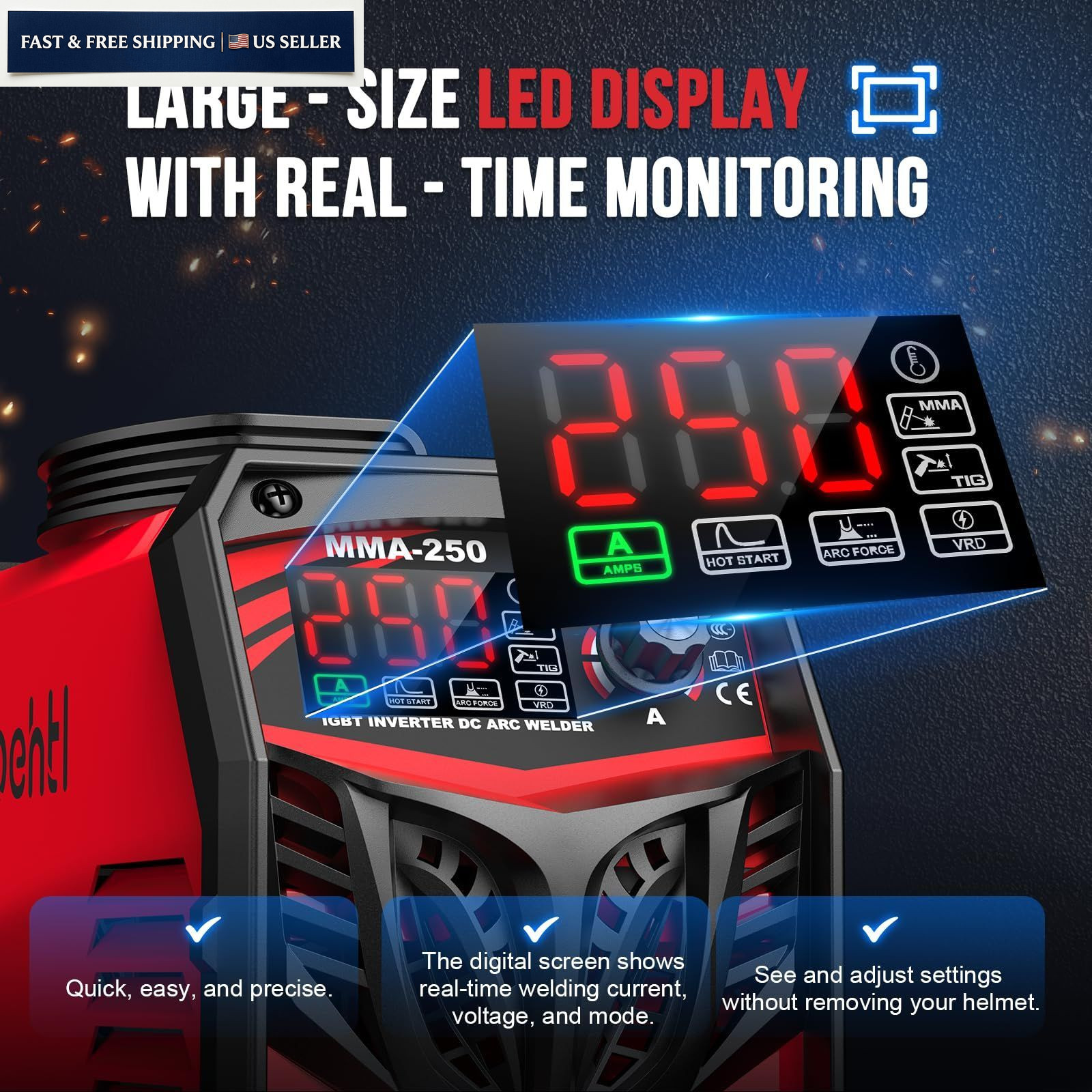 250Amp Stick Welder 110V/220V Dual Voltage, with LED Display ARC Welding…