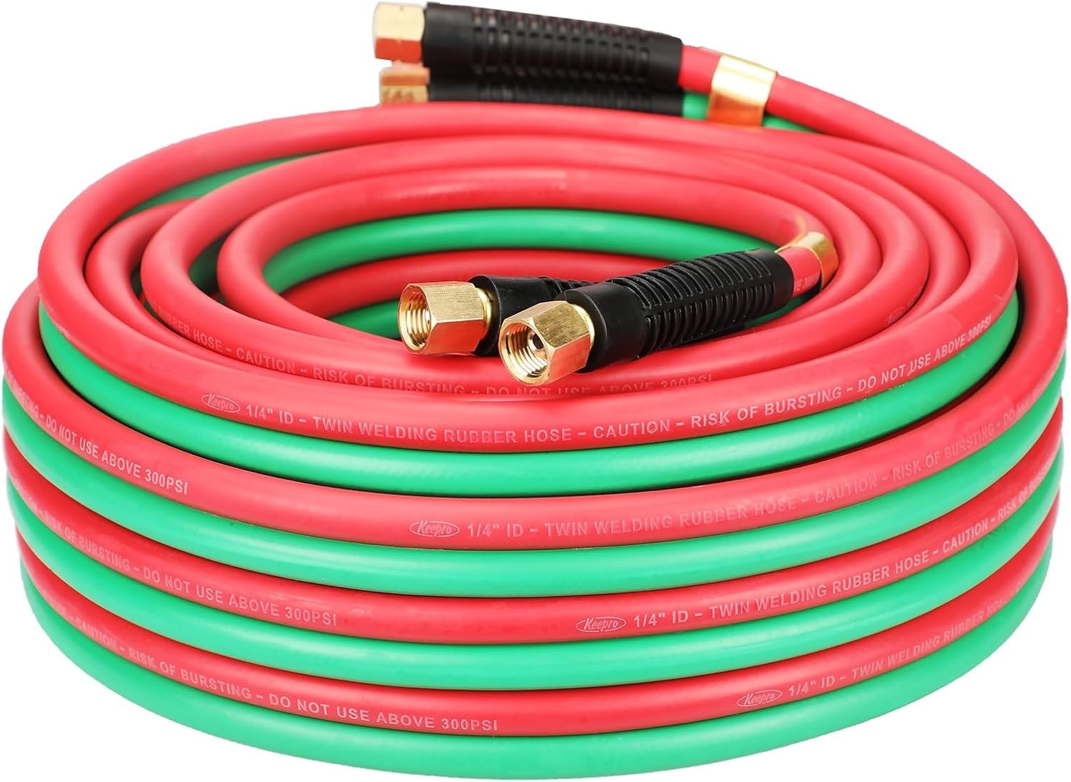 High-Performance 1/4″ Twin Welding Hose 50 FT, 300 PSI Red & Green Safety Hoses