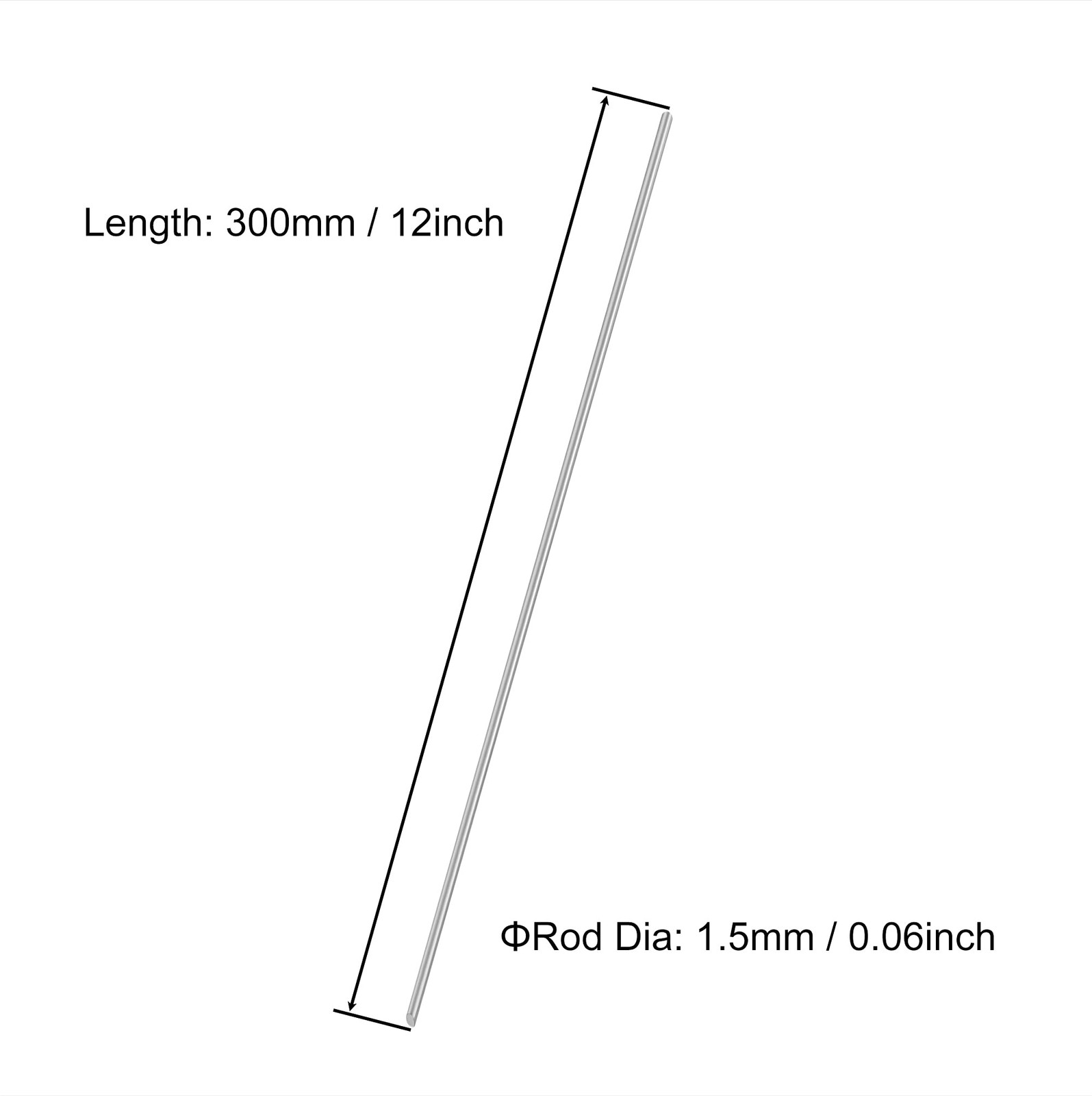 VictorsHome 1.5mm x 300mm 304 Stainless Steel Round Rod, Metal 1.5mm, Silver