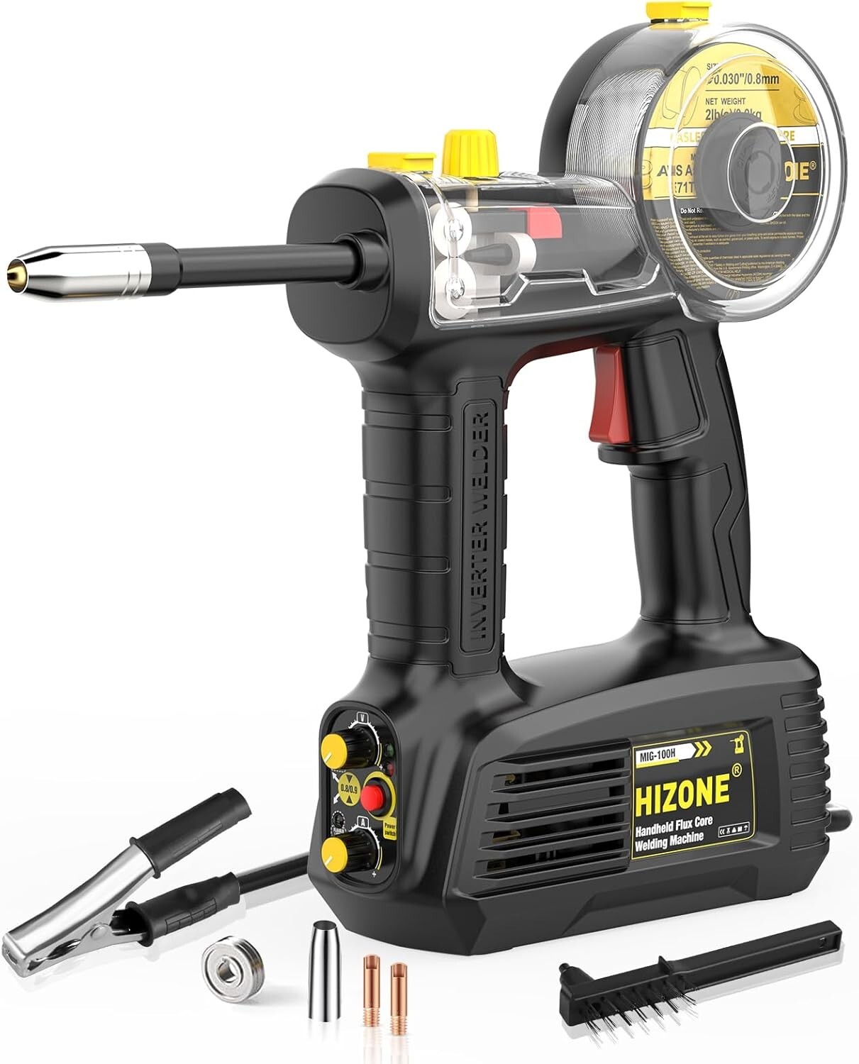 HIZONE Handheld 110V MIG Welder – 100A Compact Design with Accessories Included