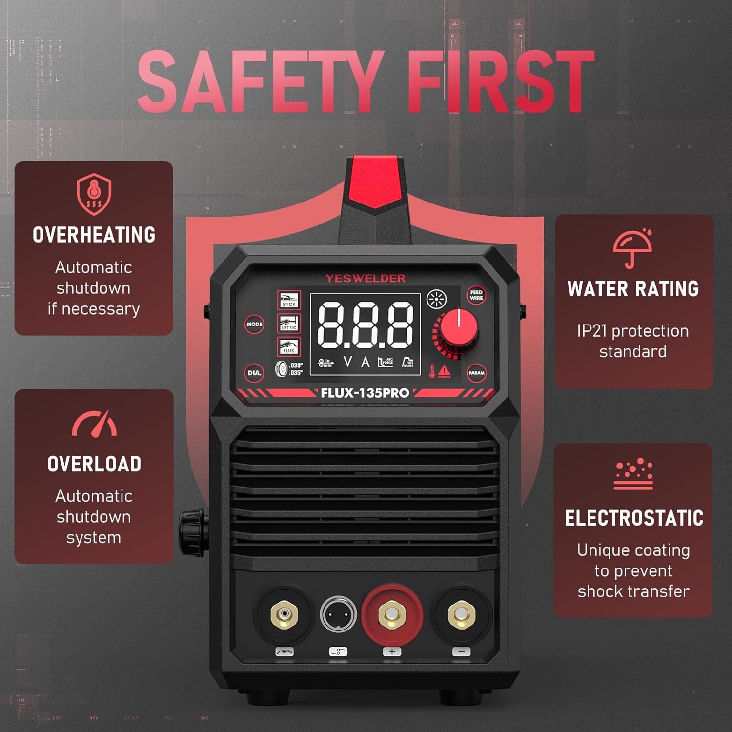 135A 110V 3-in-1 MIG/Lift TIG/Stick Welder IGBT Inverter Flux Core Gasless