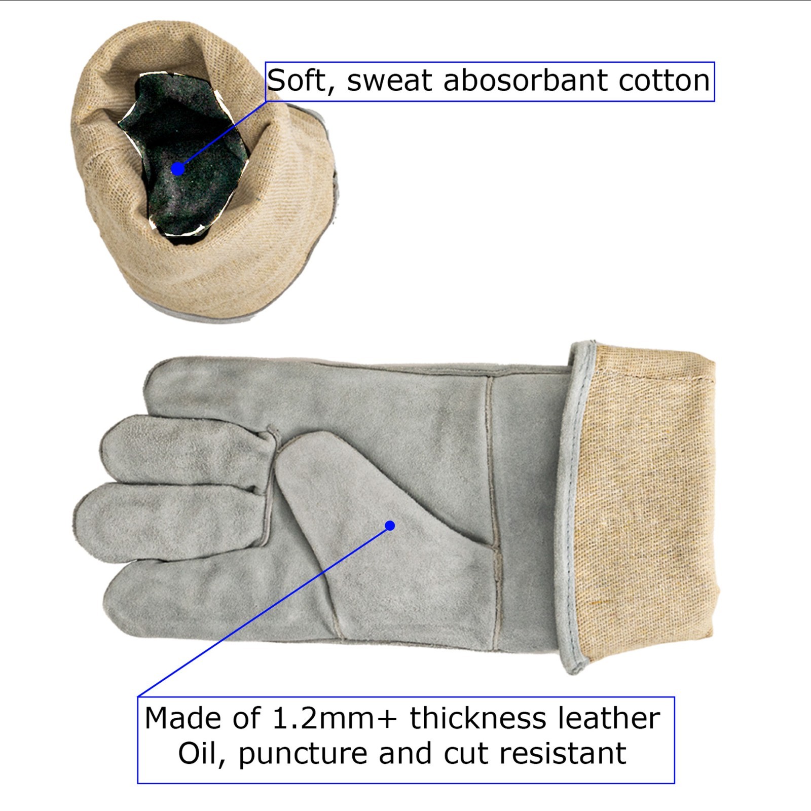 16 inc Premium Leather Welding Glove Heat Resistant Safety Work Heavy Duty Large