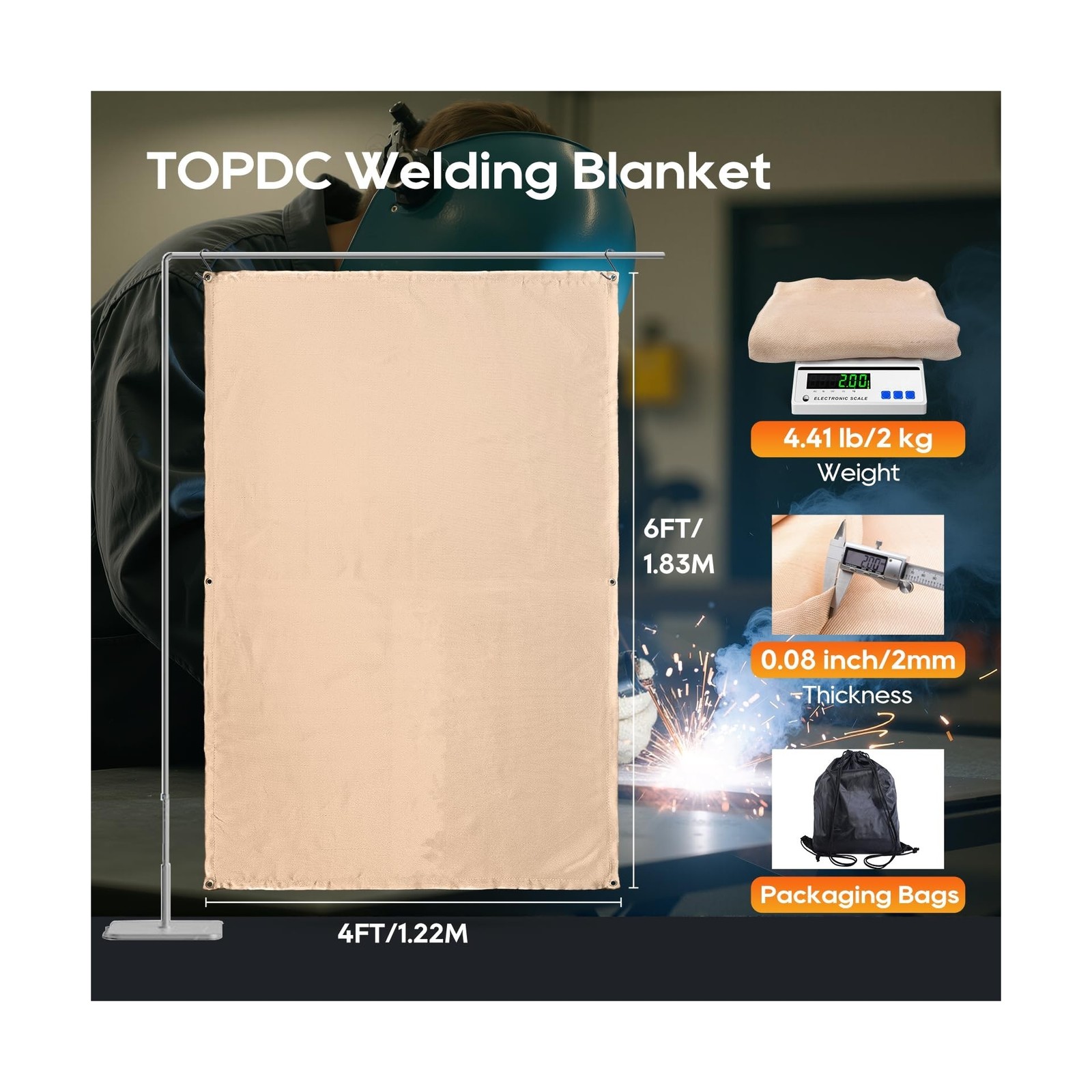 TOPDC 2 Pack Welding Blanket 4×6 ft Heavy Duty Fiberglass Heat Resistant Weld…