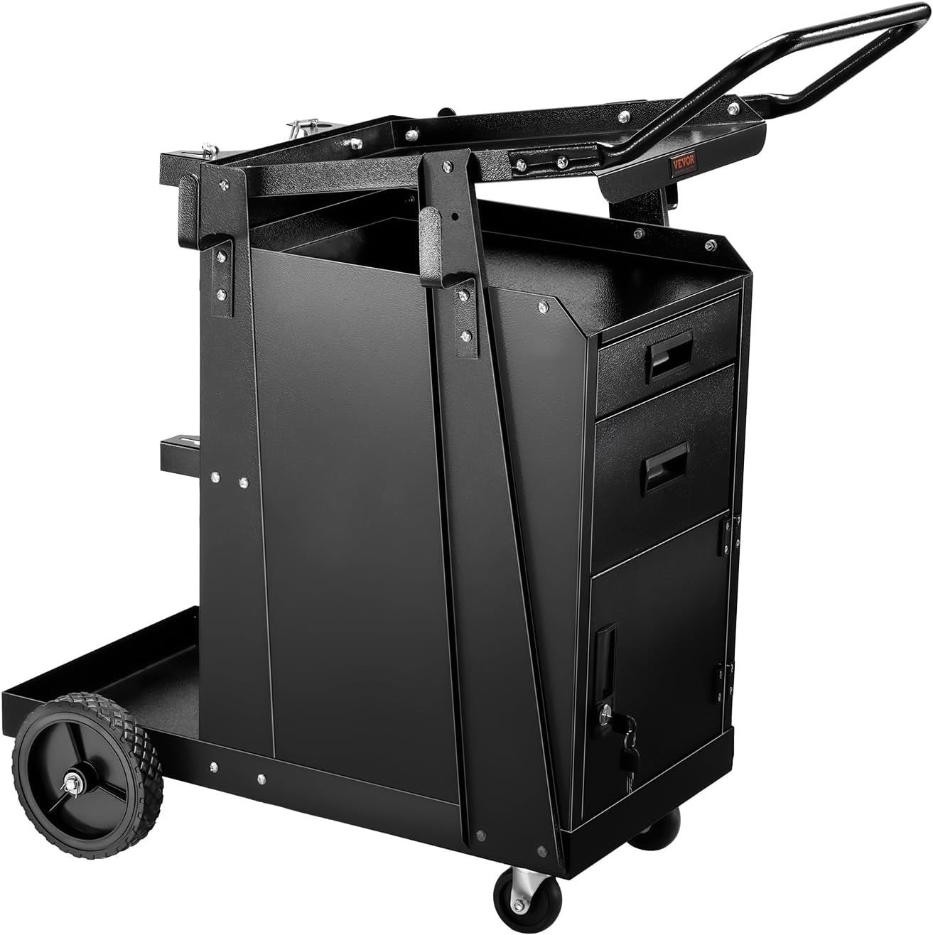 Durable 2 Drawer Welding Cart – 360° Swivel Wheels & Tank Safety Chains Included
