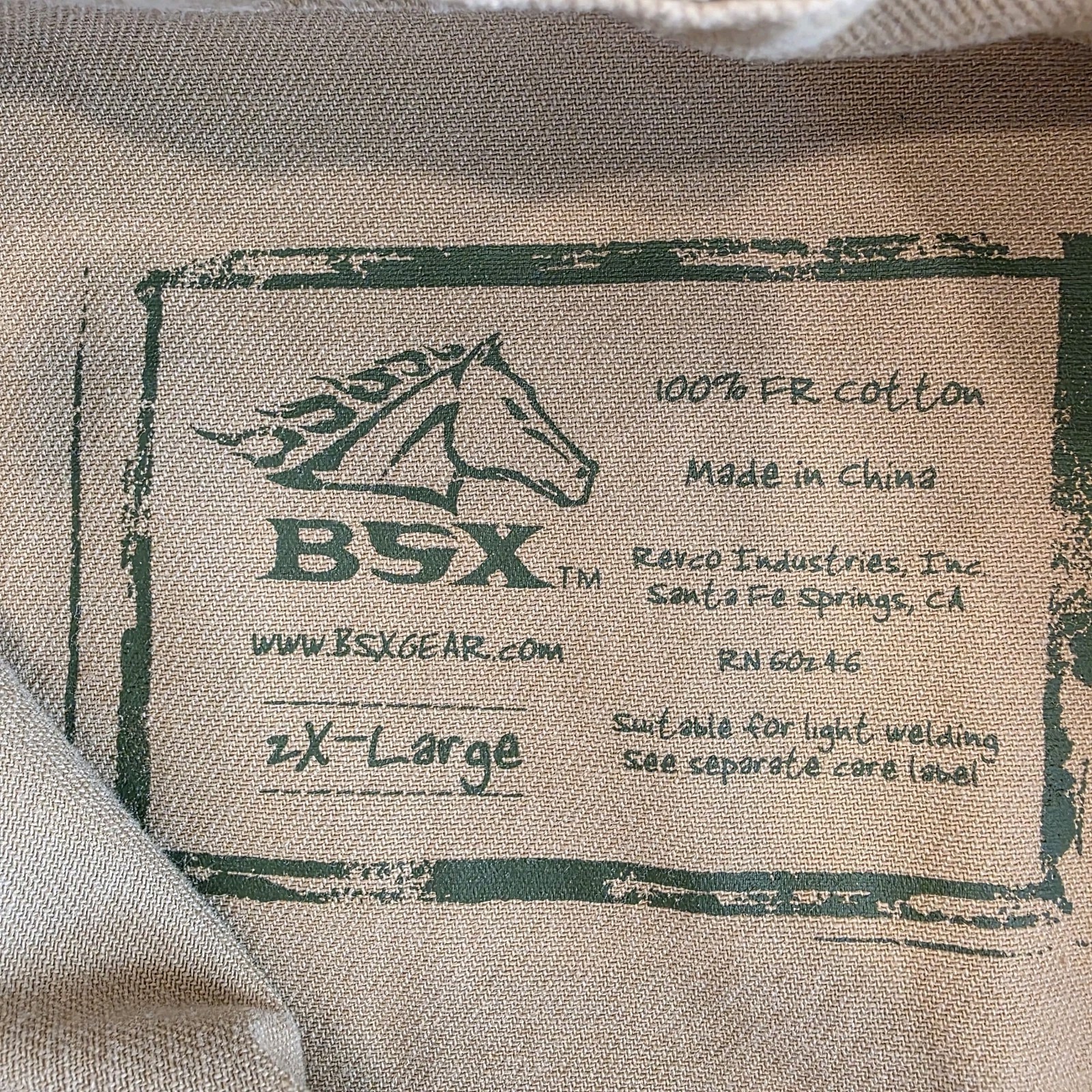 BSX FR Flame Resistant Welding Jacket Mens 2XL Tan Black Stallion Cotton Flaws