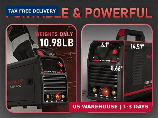 YESWELDER 135A MIG Welder, 110V Flux Core MIG/Lift TIG/Stick 3-in-1 Large LED Di