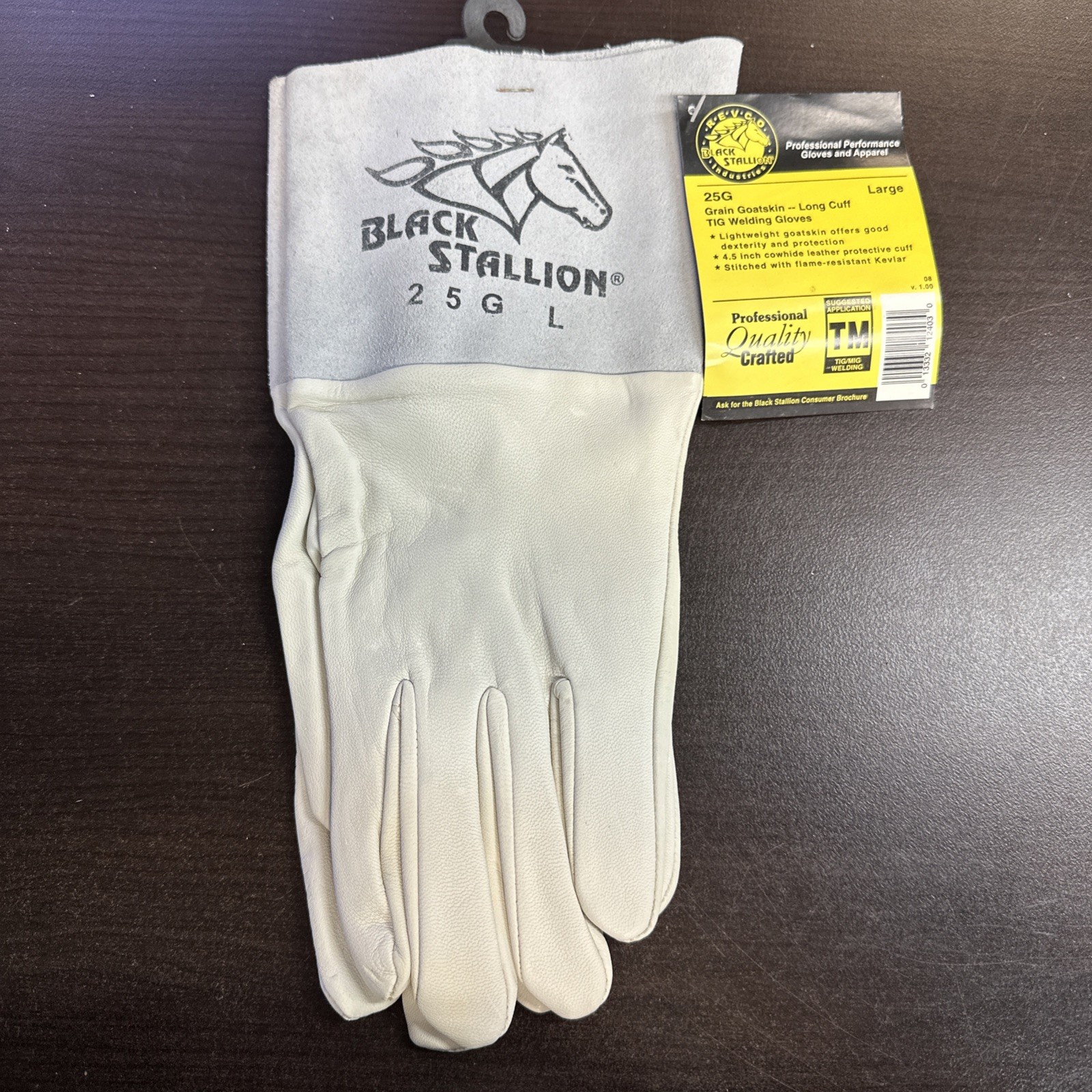 Black Stallion 25G L Long Cuff Grain Goatskin TIG Welding GLOVES Large