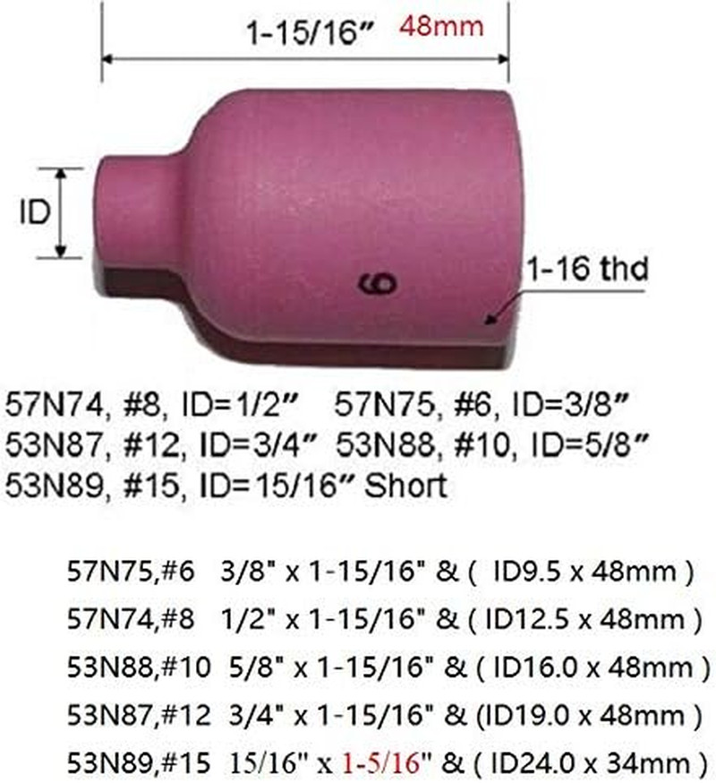 TIG Jumbo Gas Lens Collet Body Alumina Nozzle Ceramic Cups Assorted Size Kit Fit