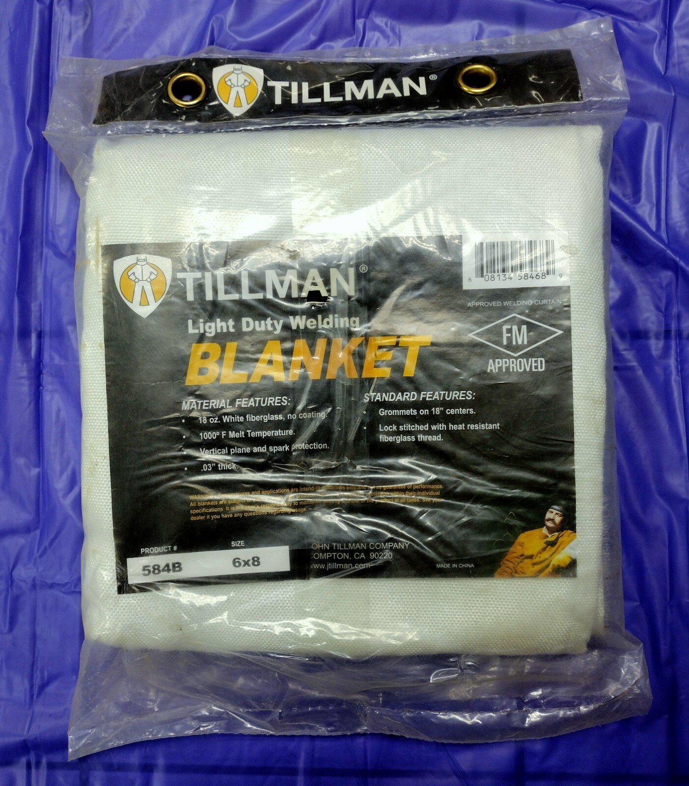 TILLMAN 584B 6X8′ LIGHT DUTY WELDING BLANKET 18 OZ WHITE FIBERGLASS