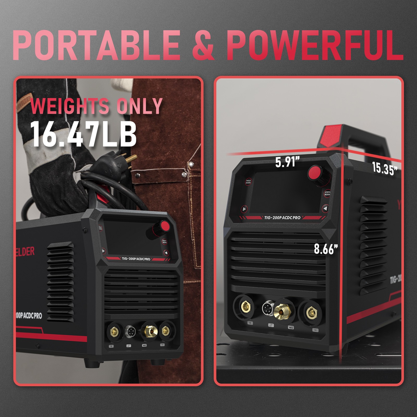 200A AC/DC Aluminum Tig Welder with Pulse Large LED Display, STICK/TIG 110/220V