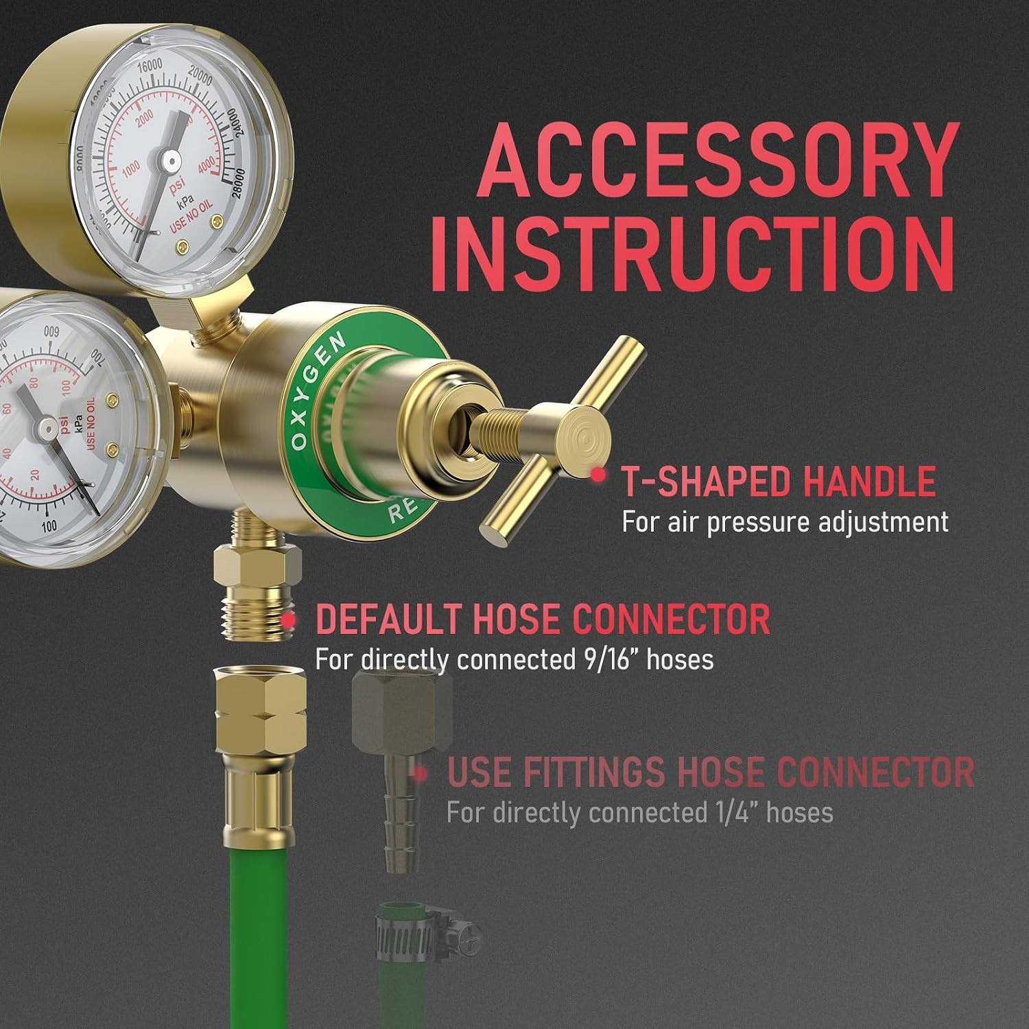 Acetylene and Oxygen Regulator, CGA540 and CGA200 | Included Hose, Gas Source Co