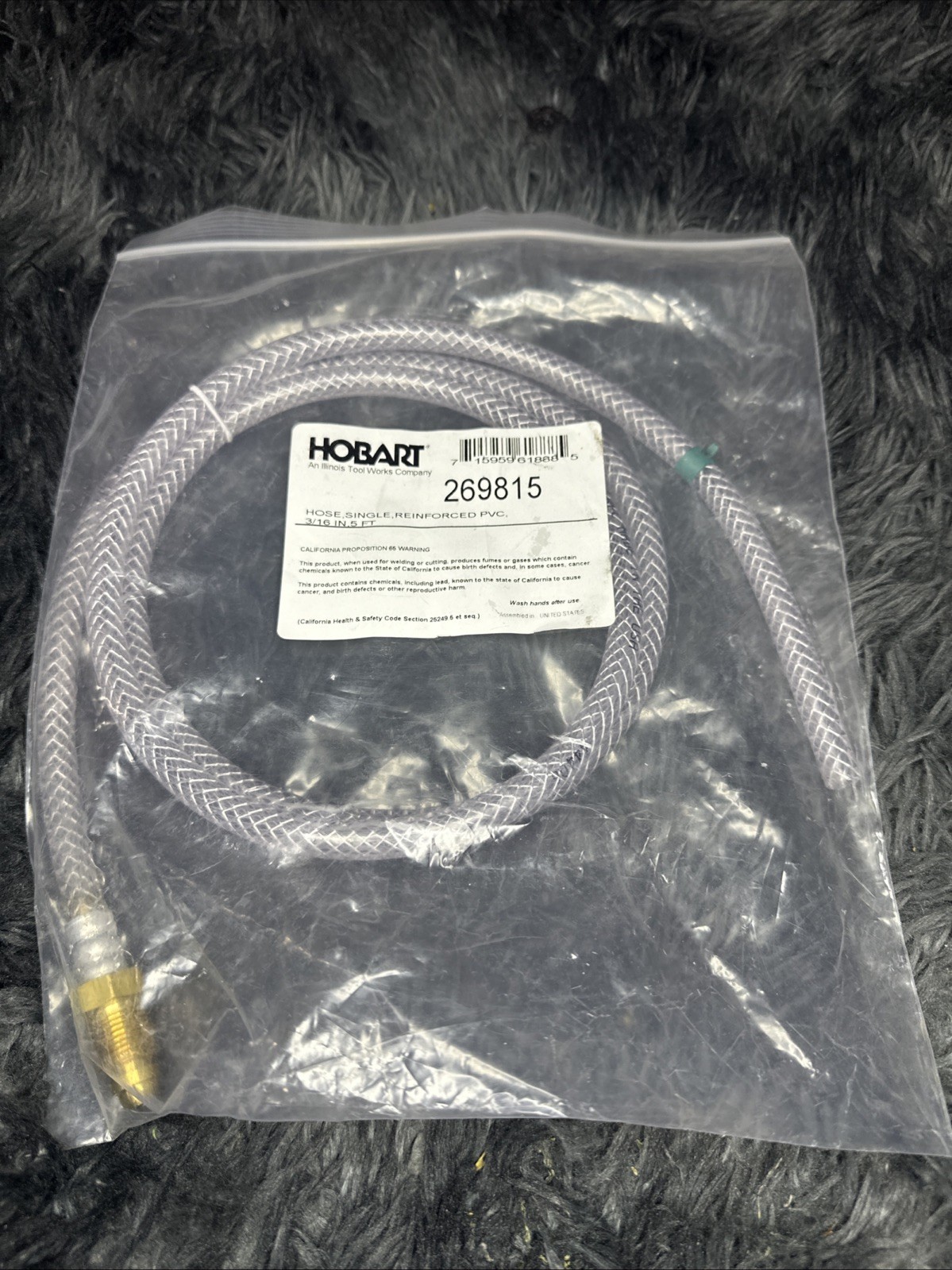 Hobart 269815 Hose Gas Reinforced PVC 3/16 In 5 FT
