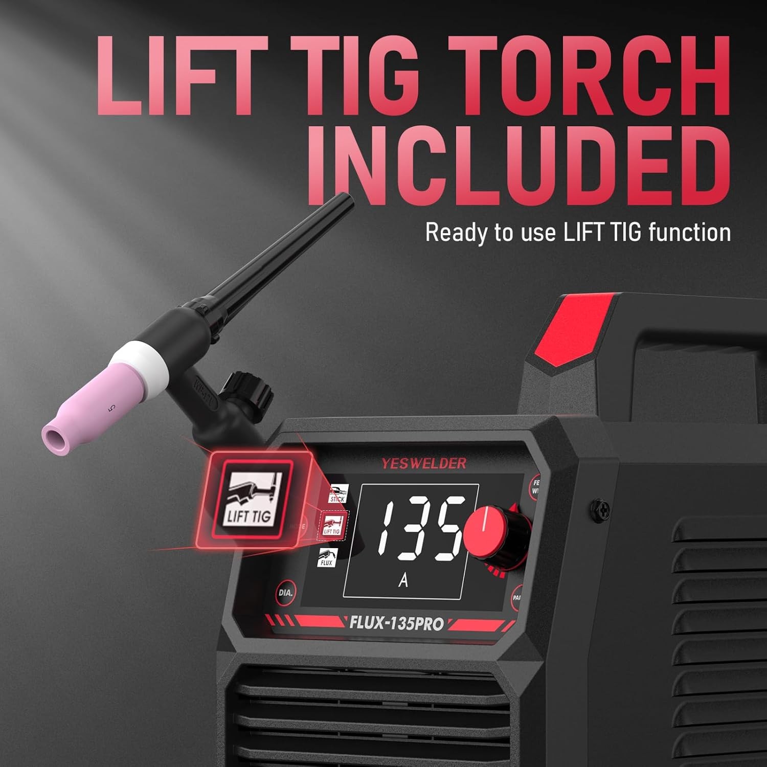 135A 110V 3-in-1 MIG/Lift TIG/Stick Welder IGBT Inverter Flux Core Gasless