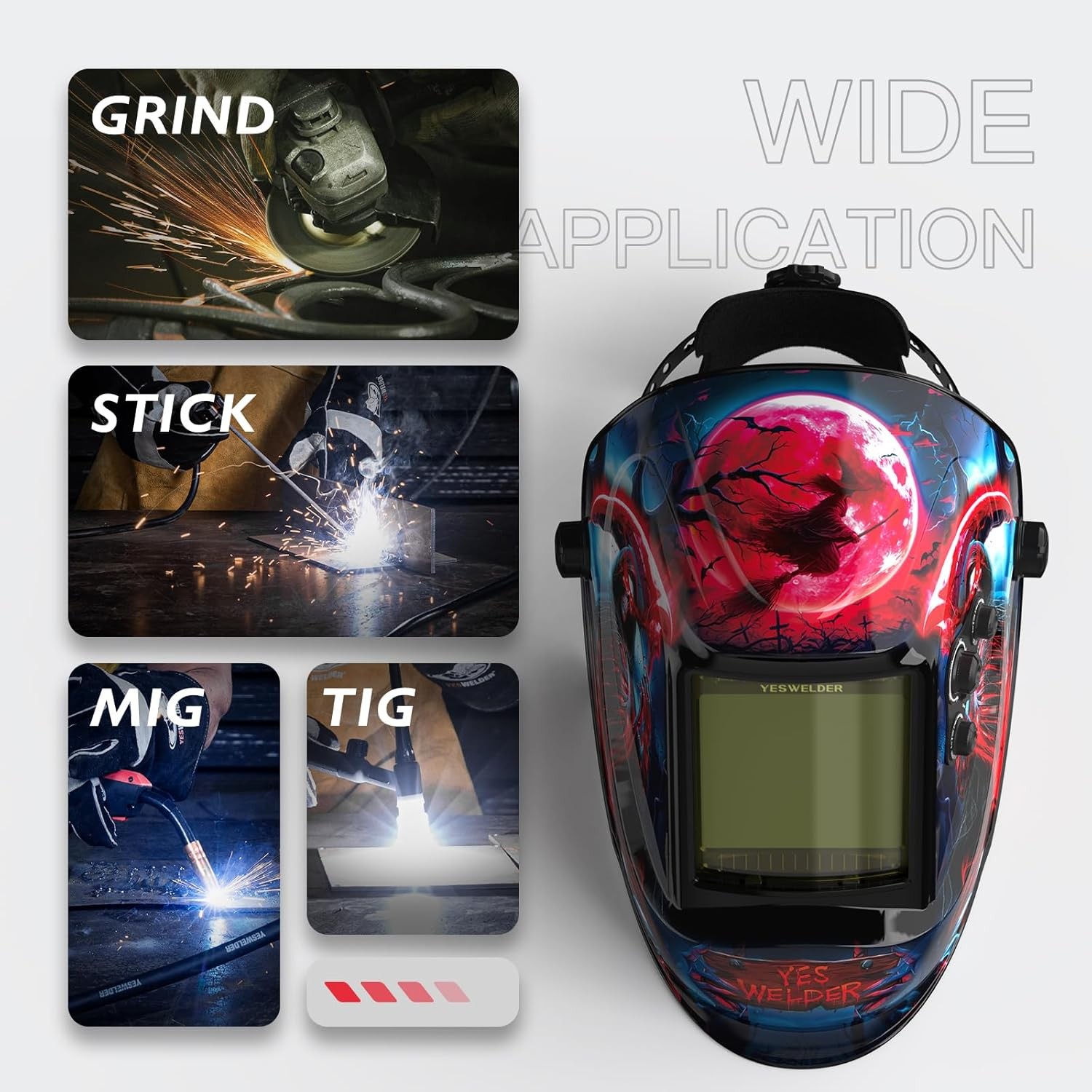 Auto Darkening Welding Helmet 1/1/1/1 True Color, Wide Shade 3-13 for TIG MIG