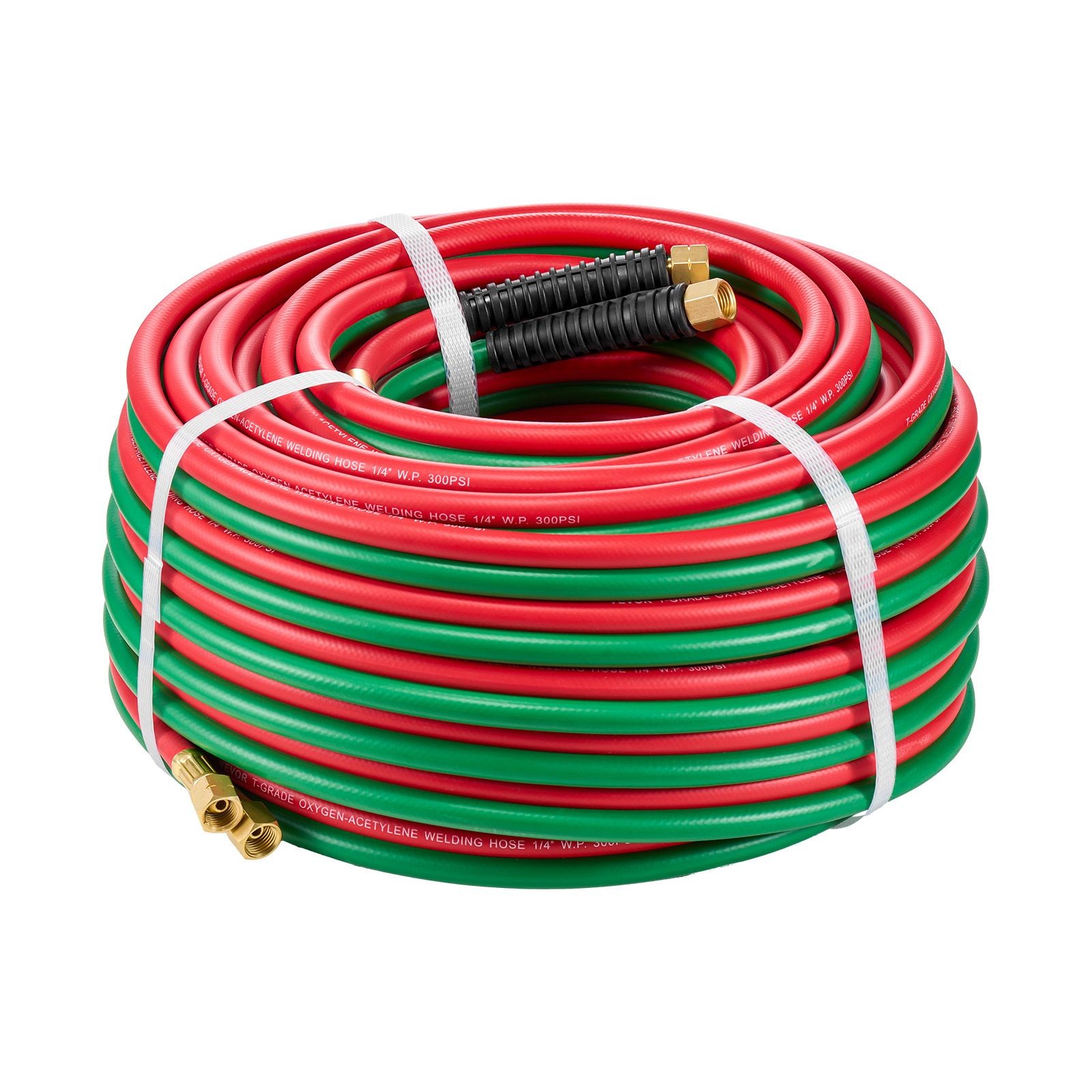 100FT 1/4in T-Grade Oxy Acetylene Hose with B Fittings, 300PSI