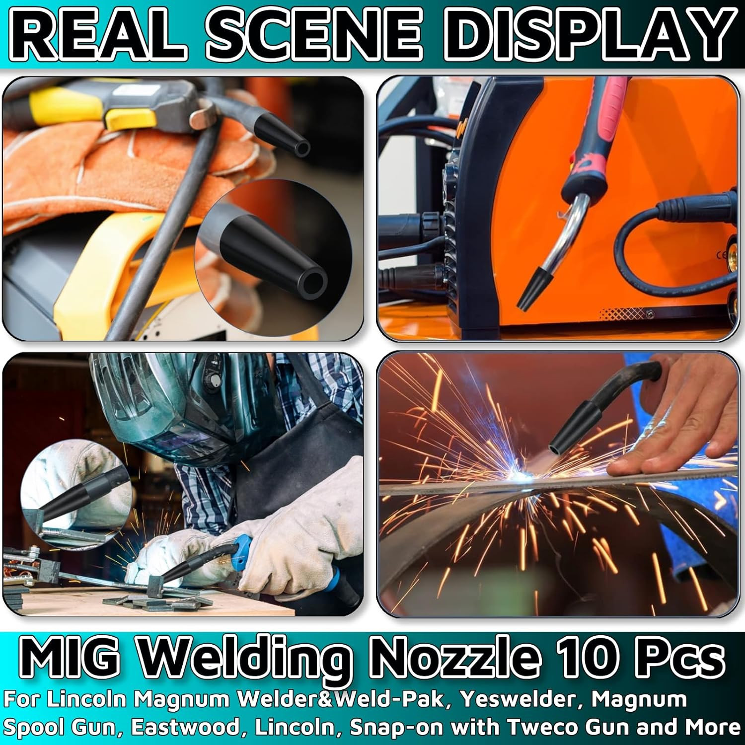 10Pcs MIG Welding Flux Core Gasless Nozzle，Welding Tools MIG Welding Accessories