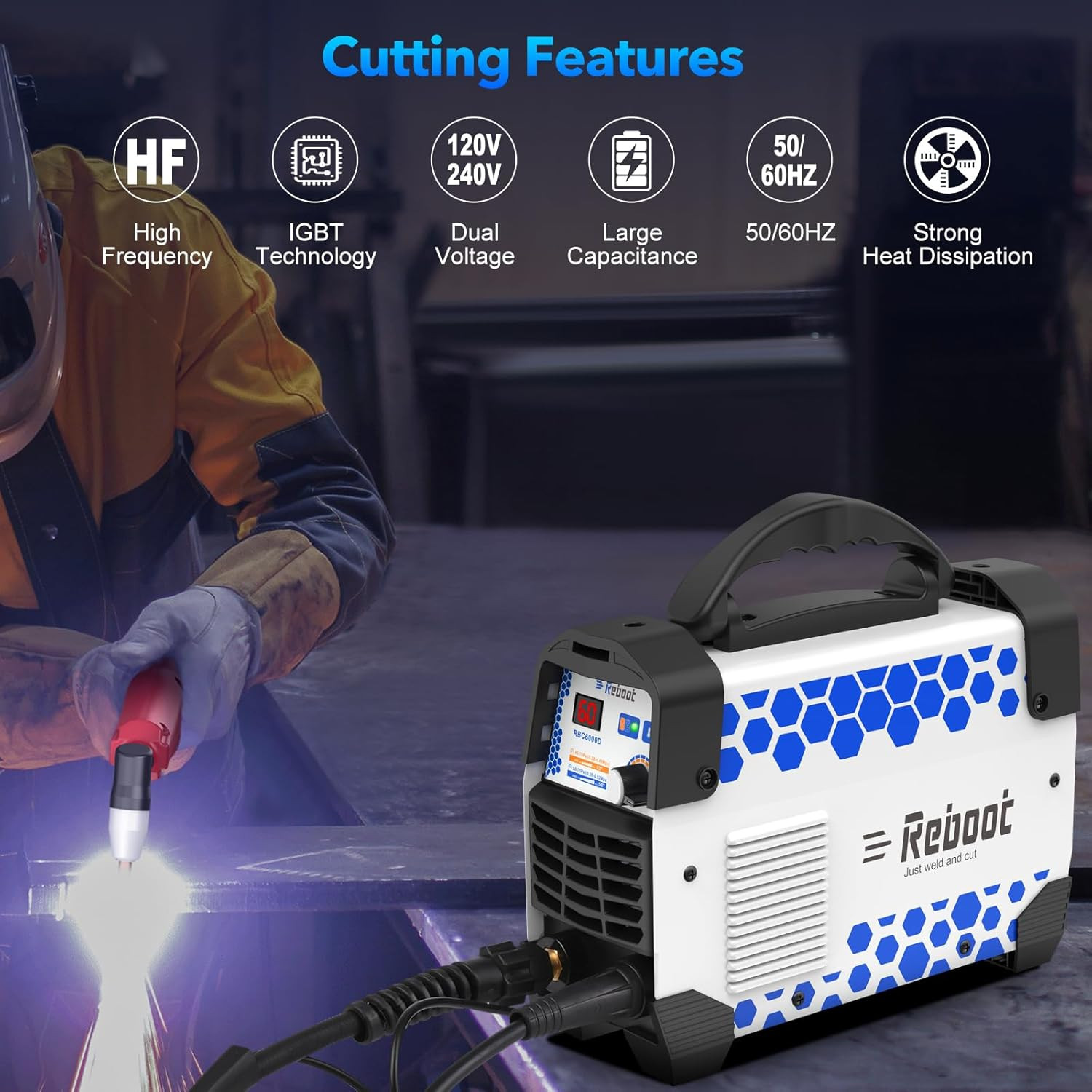 Reboot 60A Plasma Cutter Dual Voltage 120V/240V, 1/2″ Clean Cut IGBT Inverter, P