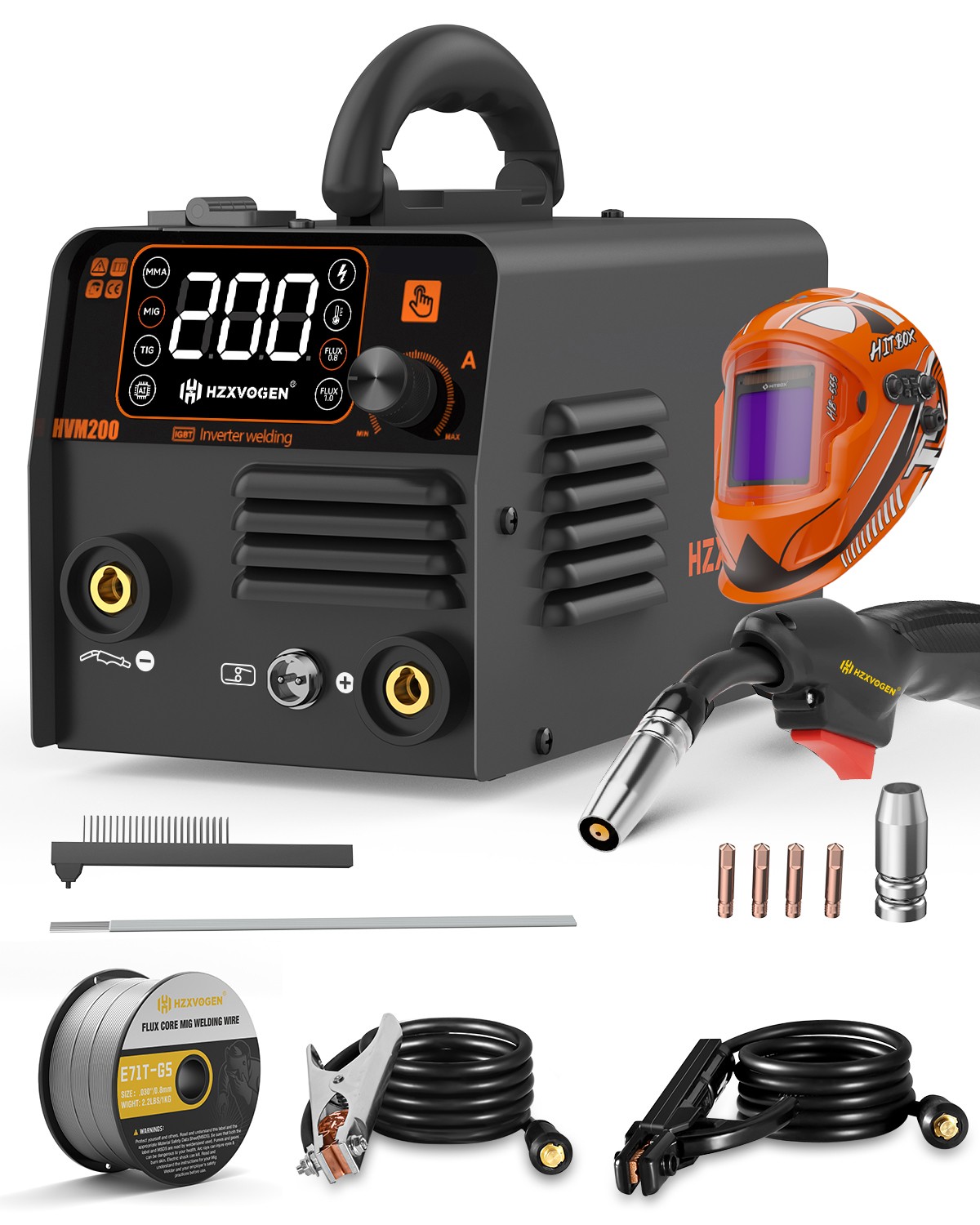 3IN1 No Gas MIG Welder DC 110V 200Amp Inverter TIG ARC Welding Machine w/Helmet