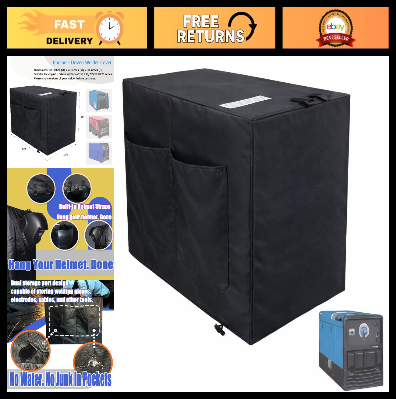 Heavy-Duty Waterproof Welder Cover, 600D Oxford Fabric for Engine Welders 30″Hx2