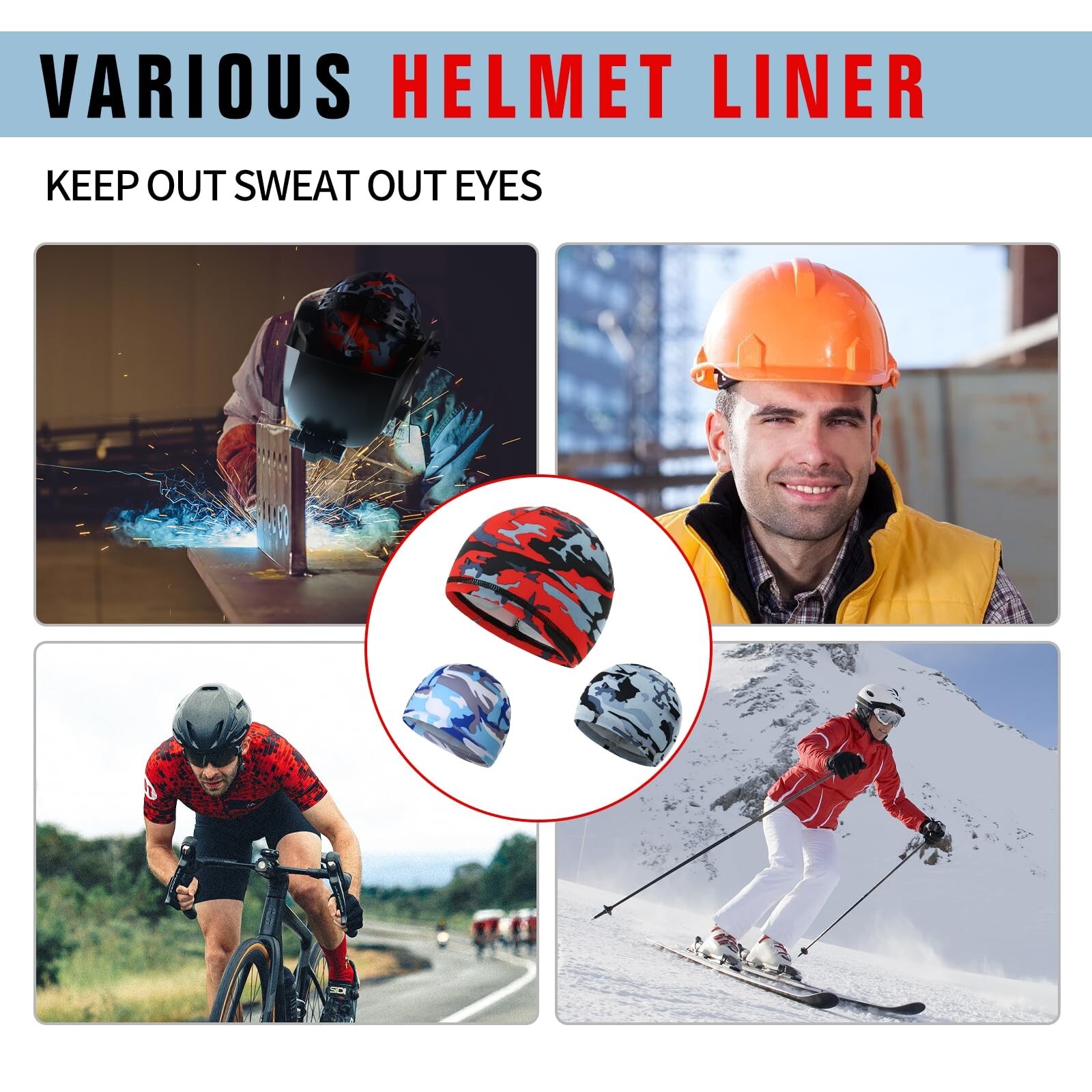 TRQWH 3 Pcs Welding Cap Camo Helmet Liner Breathable Cooling Sweat Absorption