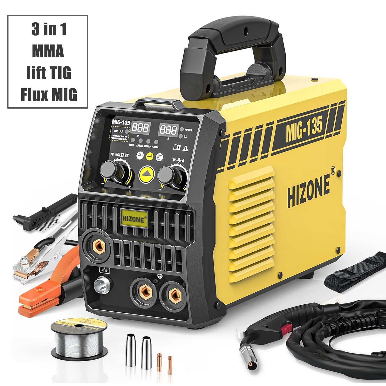 135A MIG Welder 110V Flux Core MIG Welder/Lift TIG/Stick 3 in 1 Welding Machine