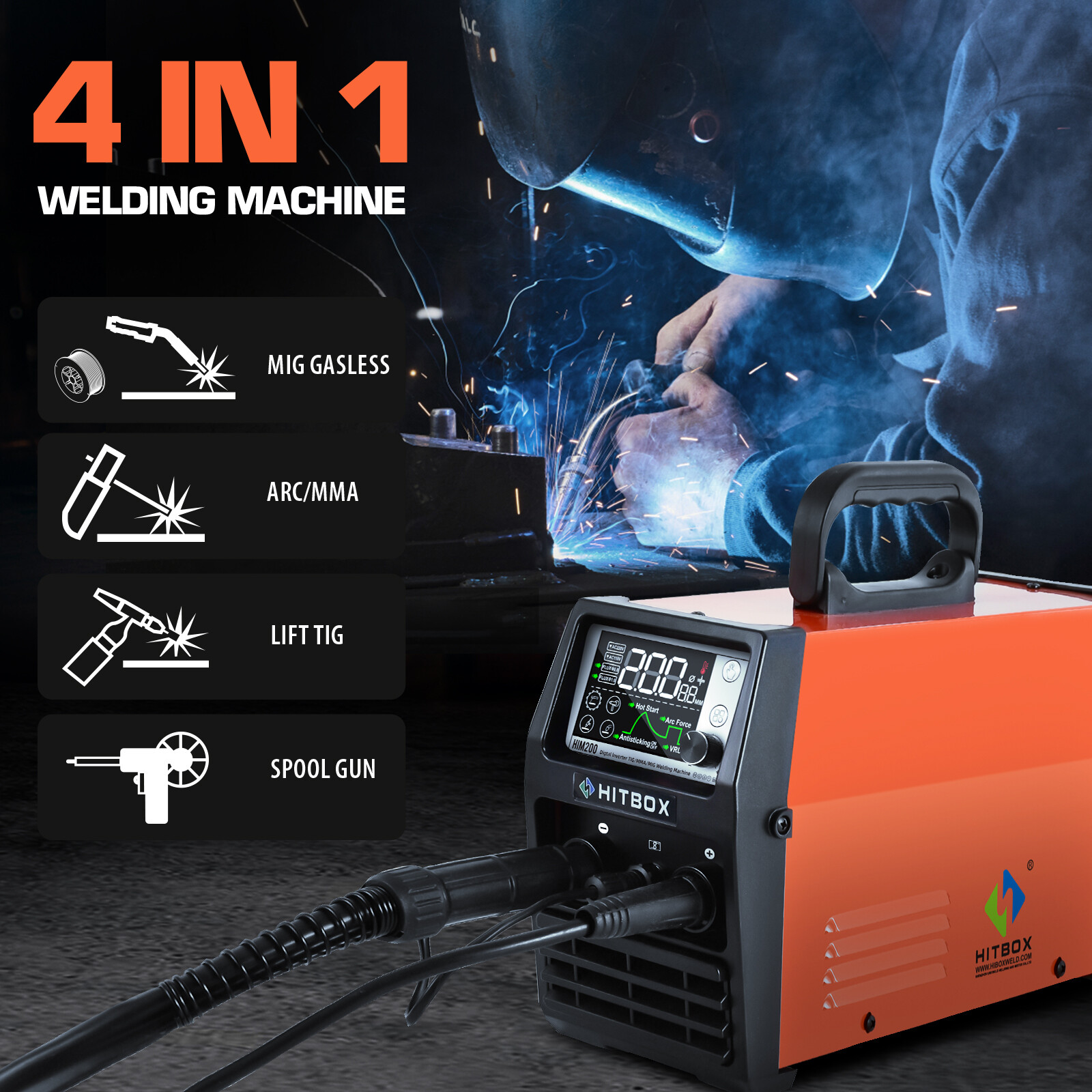 4 in 1 Gasless MIG Welder 110V/220V 140A ARC Lift TIG IGBT Inverter Welding DIY