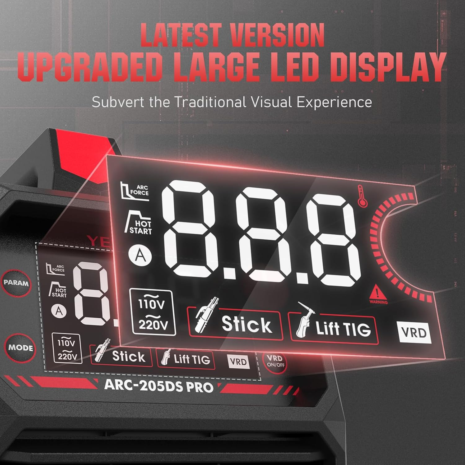 Soldadora de electrodo 205Amp, inversor digital IGBT, doble voltaje 110V/220V.