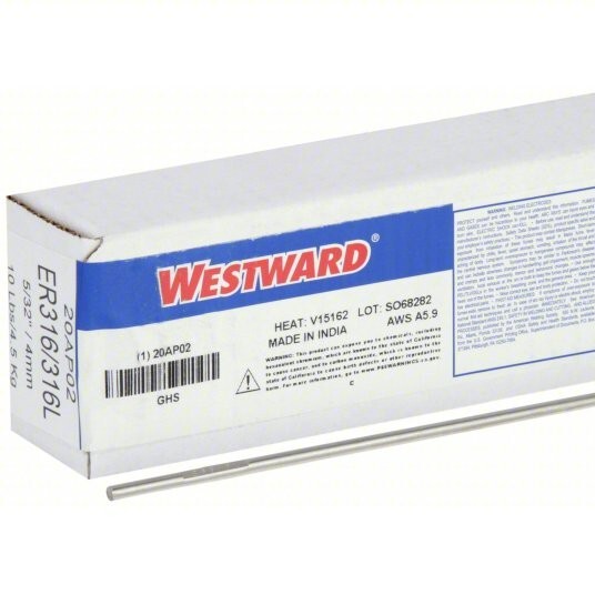 WESTWARD 20AP02 TIG Welding Rod: Stainless Steel, ER316/316L, 5/32 in x 36 in