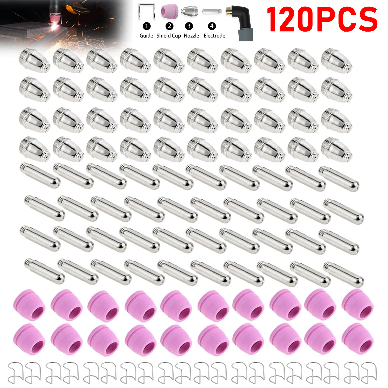 120pcs Plasma Cutter Torch Consumables Kit 60Amp for SG-55, AG-60, WSD-60 CUT50