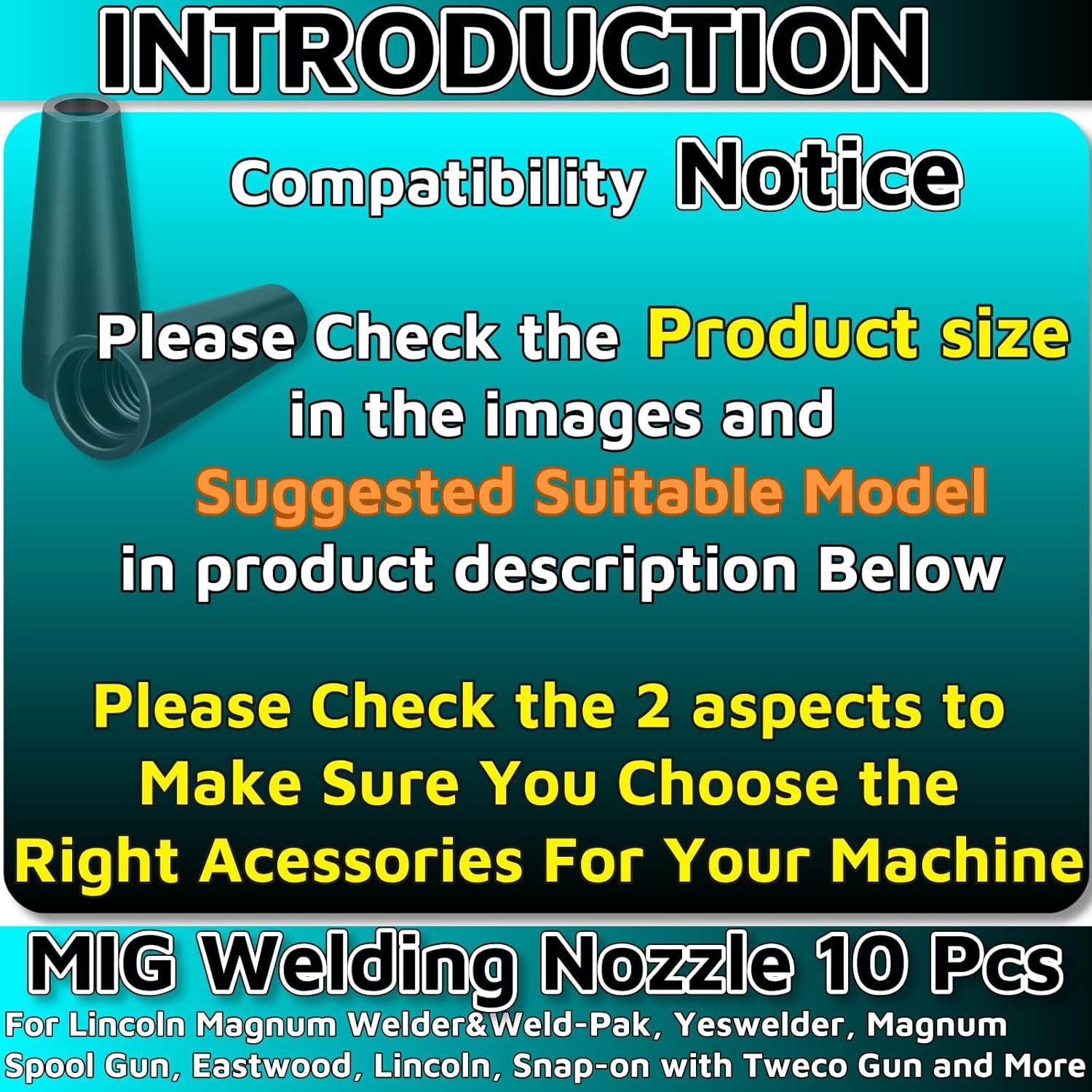 10Pcs MIG Welding Flux Core Gasless Nozzle，Welding Tools MIG Welding Accessories