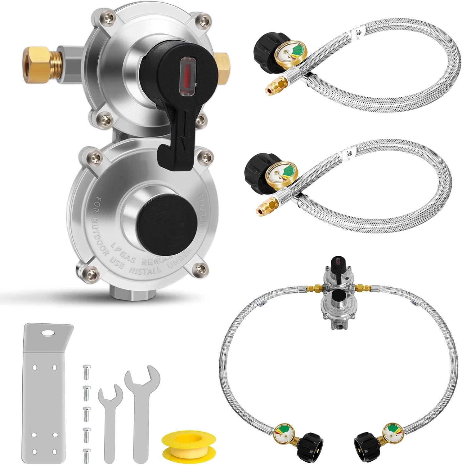 2-Stage Automatic Changeover LP Propane Gas Regulator with Propane Hoses