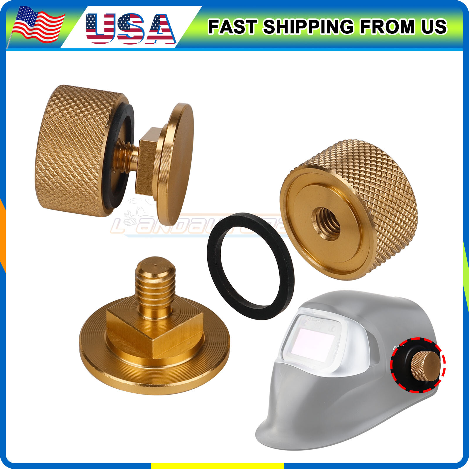 2Pc Golden Aluminum Pipeliner Welding Helmet Fasteners (Round) Upgrade W/ O-ring