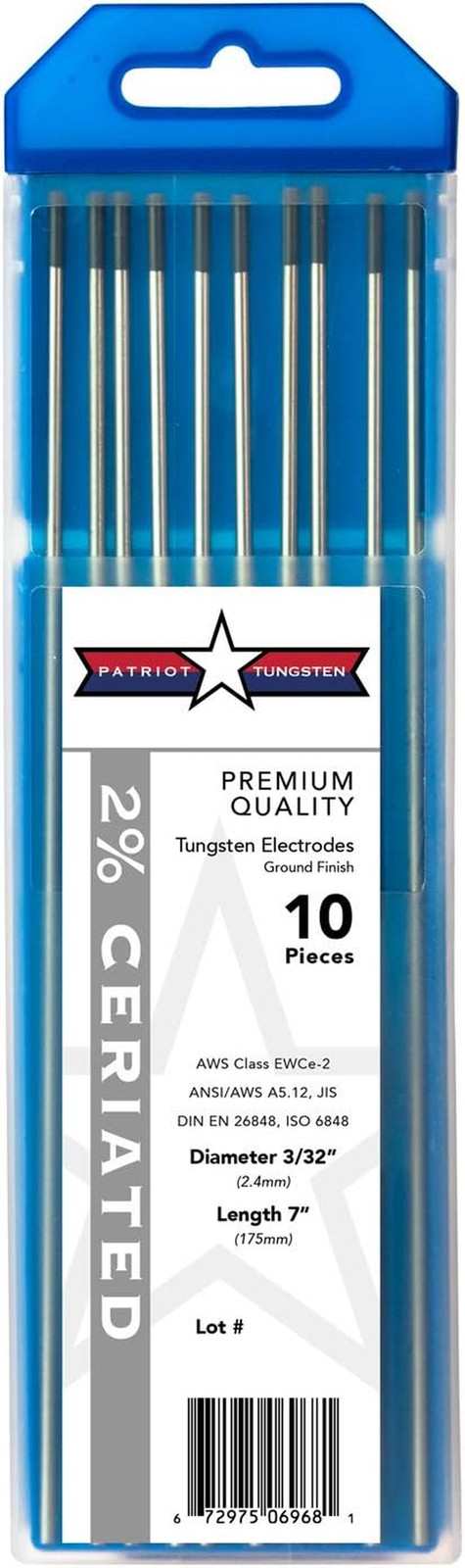 TIG Welding Electrodes 2% Ceriated WC20 (EWCe-2) Grey 3/32″ 10 Pack