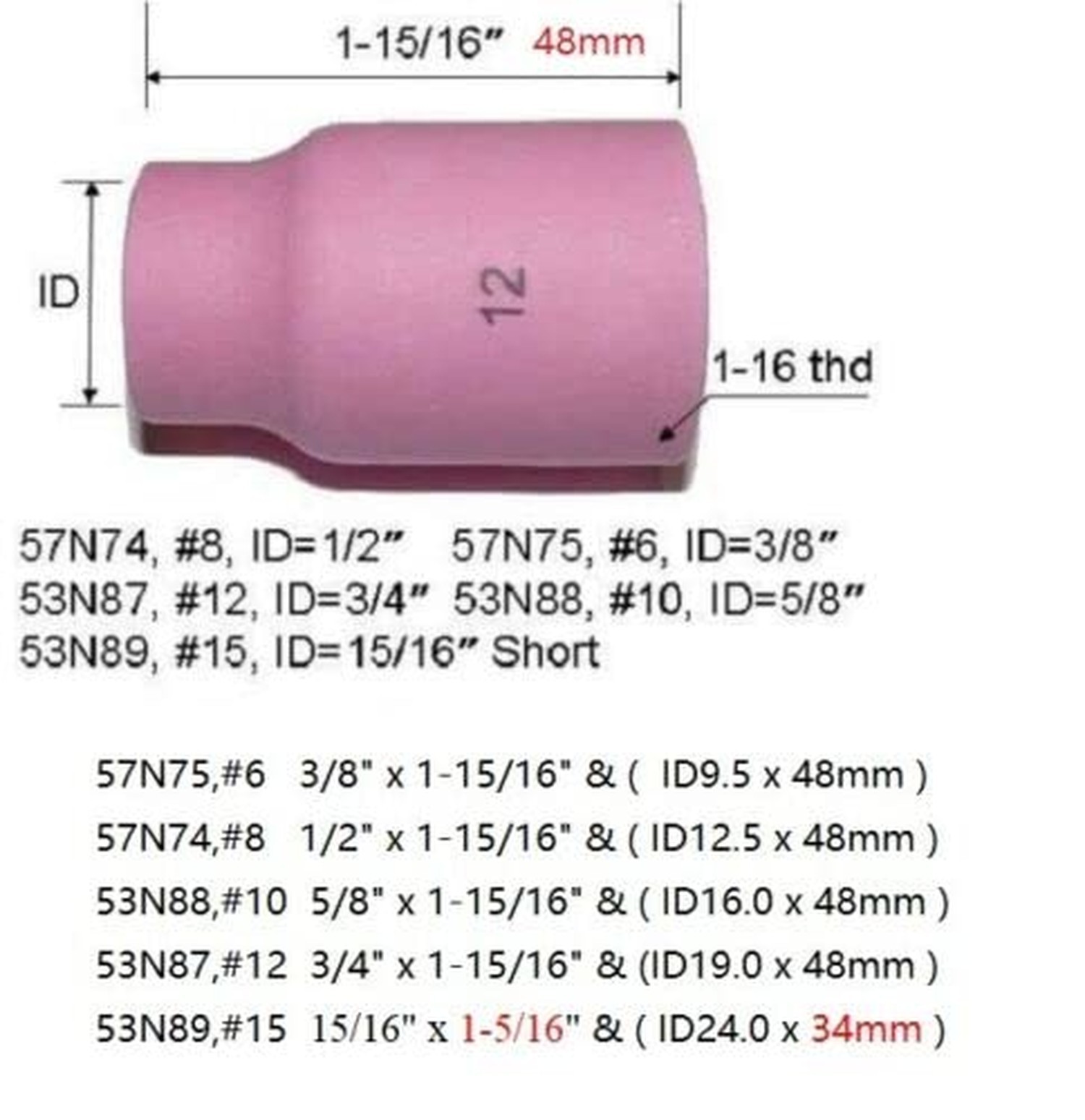 RIVERWELD TIG Gas Lens Alumina Nozzle 57N 53N 6#, 8#, 10#, 12#, 15# 10pcs | J…