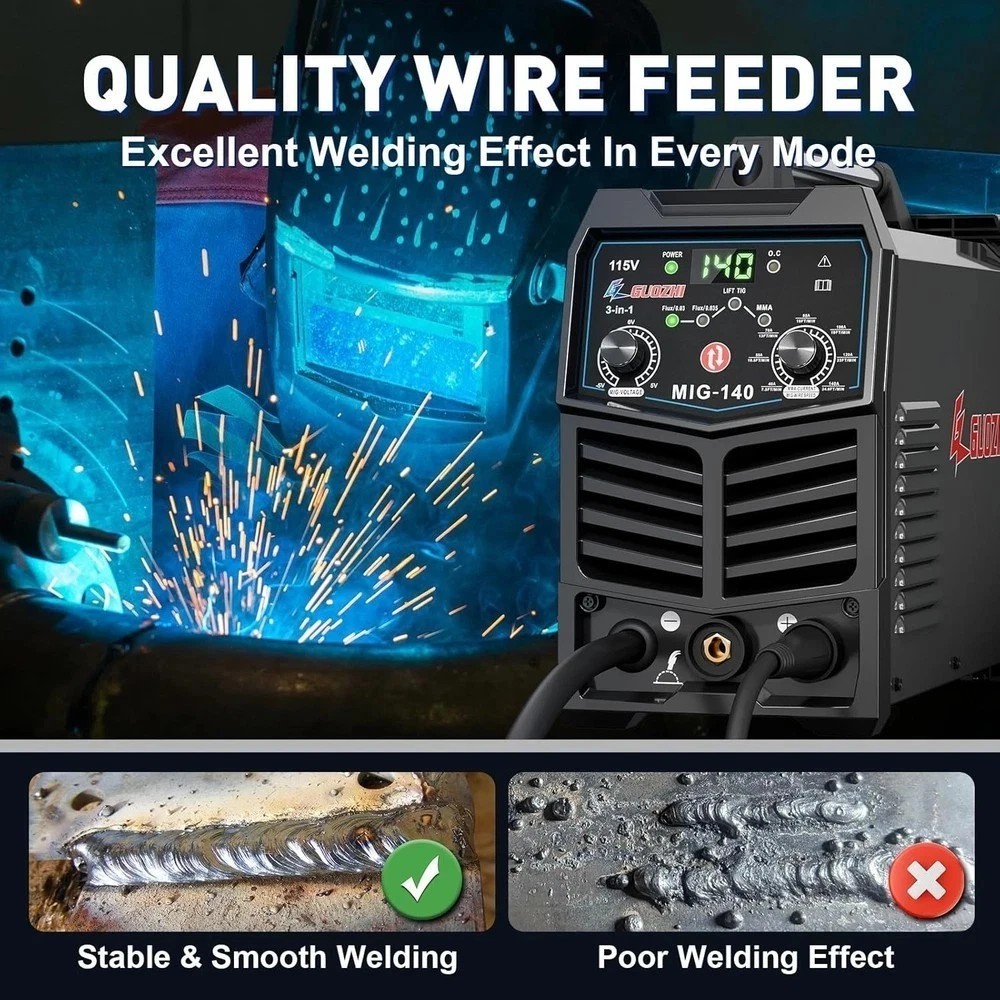 3 In 1 MIG Welder FLUX MIG/ARC/LIFT TIG 140A Multi 110V Welding Machine 110V
